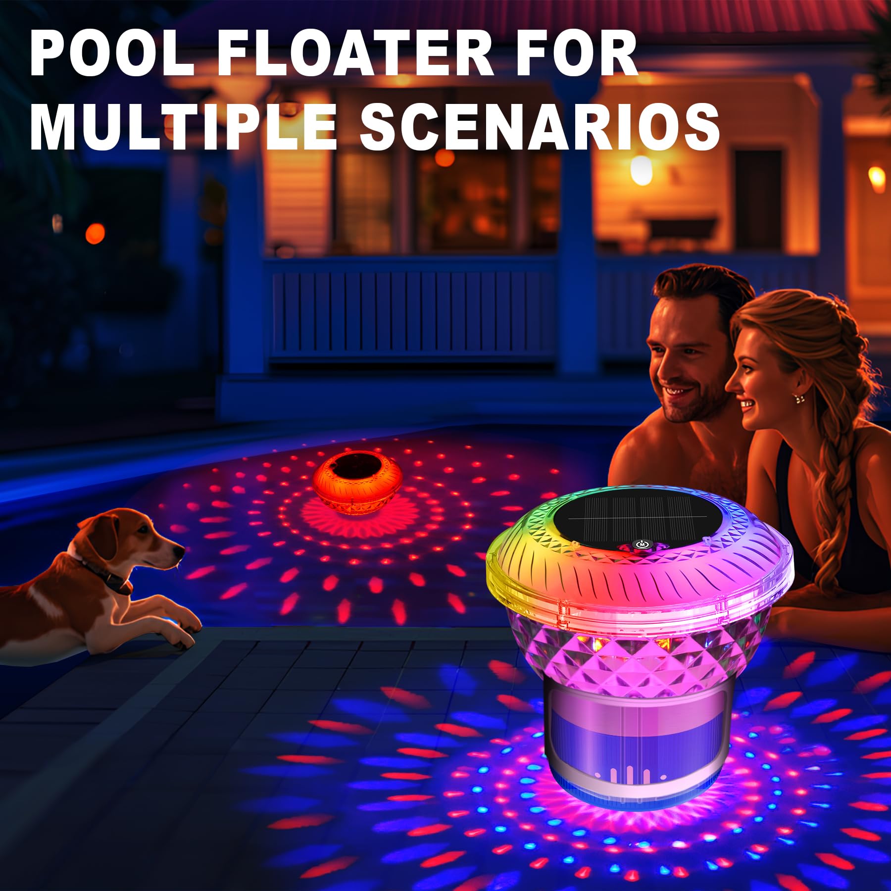 DeeprBling Diffuseur Chlore Piscine avec Solaire Lumière Marquise, Flotteur Chlore Piscine avec Bouton, Diffuseur Piscine Chlore Flottant à LED Changeant Couleur, Distributeur Chlore Flottant Piscine
