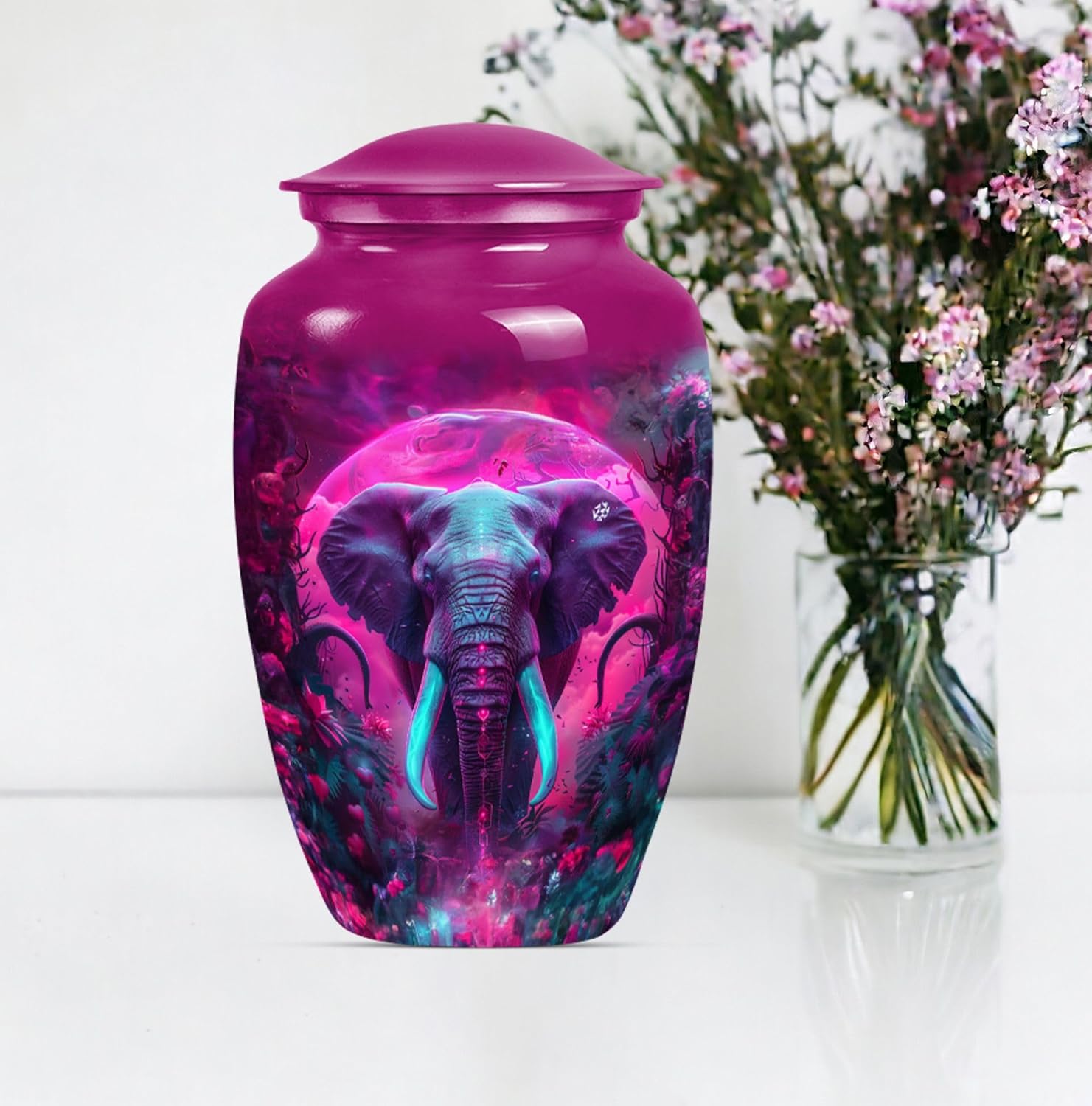 Galactic Elephants Urn for Human Ashes - 10 Inch Large with Velvet Bag - Cremation Urn - Burial Urns - Unique Decorative Urns