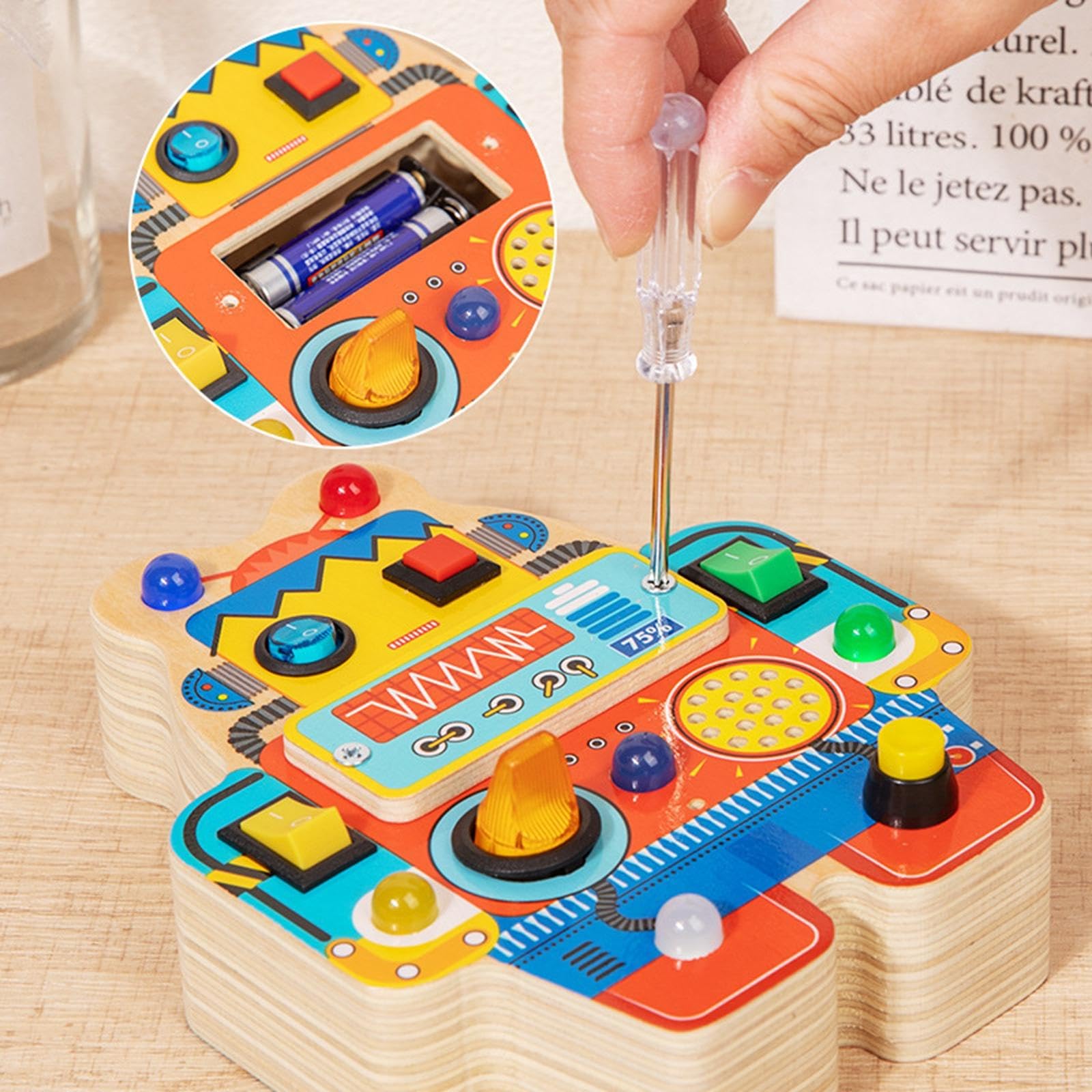 Tablero de Actividades de Juguete con Interruptor, Tablero Sensorial de Madera, Control, Desarrollo de La Motricidad Fina, Apto para Niño
