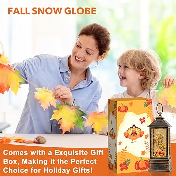 10'' Fall Snow Globe Lantern, Thanksgiving Lighted Lantern, Swirling Glitter Snow Globe for Fall Harvest Day Decorations, Home Fall Decor Gift (Truck&Pumpkins)