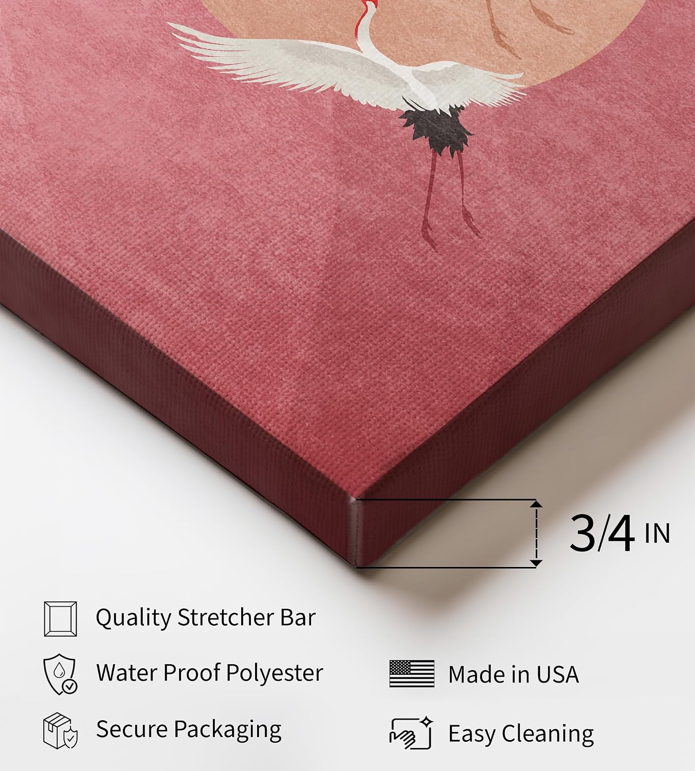 Poster Master Animal Canvas - Minimalist Print - Flying Cranes, Birds, Pink Background, Peach Circle, Aesthetic - Gift for Artist, Friend - Wall Decor for Home, Office, Dorm - 8x10 STRETCHED Canvas