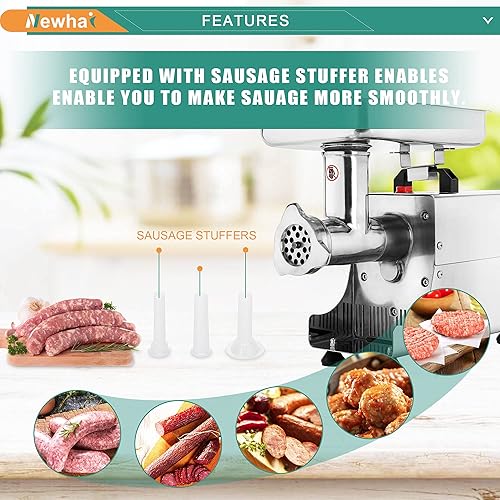 Miniatura 3 de Newhai Picadora de carne de servicio pesado, máquina de molienda de carne comercial, picadora eléctrica de carne con placas de molienda de 4/6/0.315