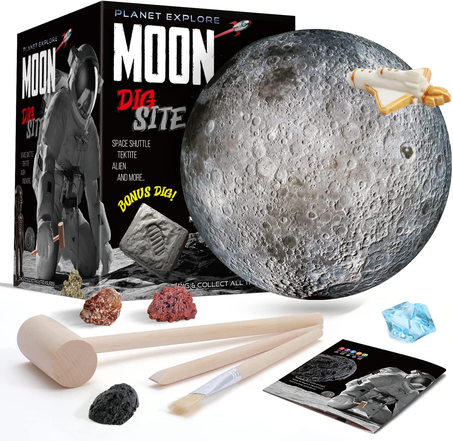 Moon Planet Explore Dig Kit,Dig Up 13 Treasures, Gemstones, Rocks & Minerals, Space Toys - Astronaut Toys for Kids, Great Planet Explore Gift for Boys & Girls