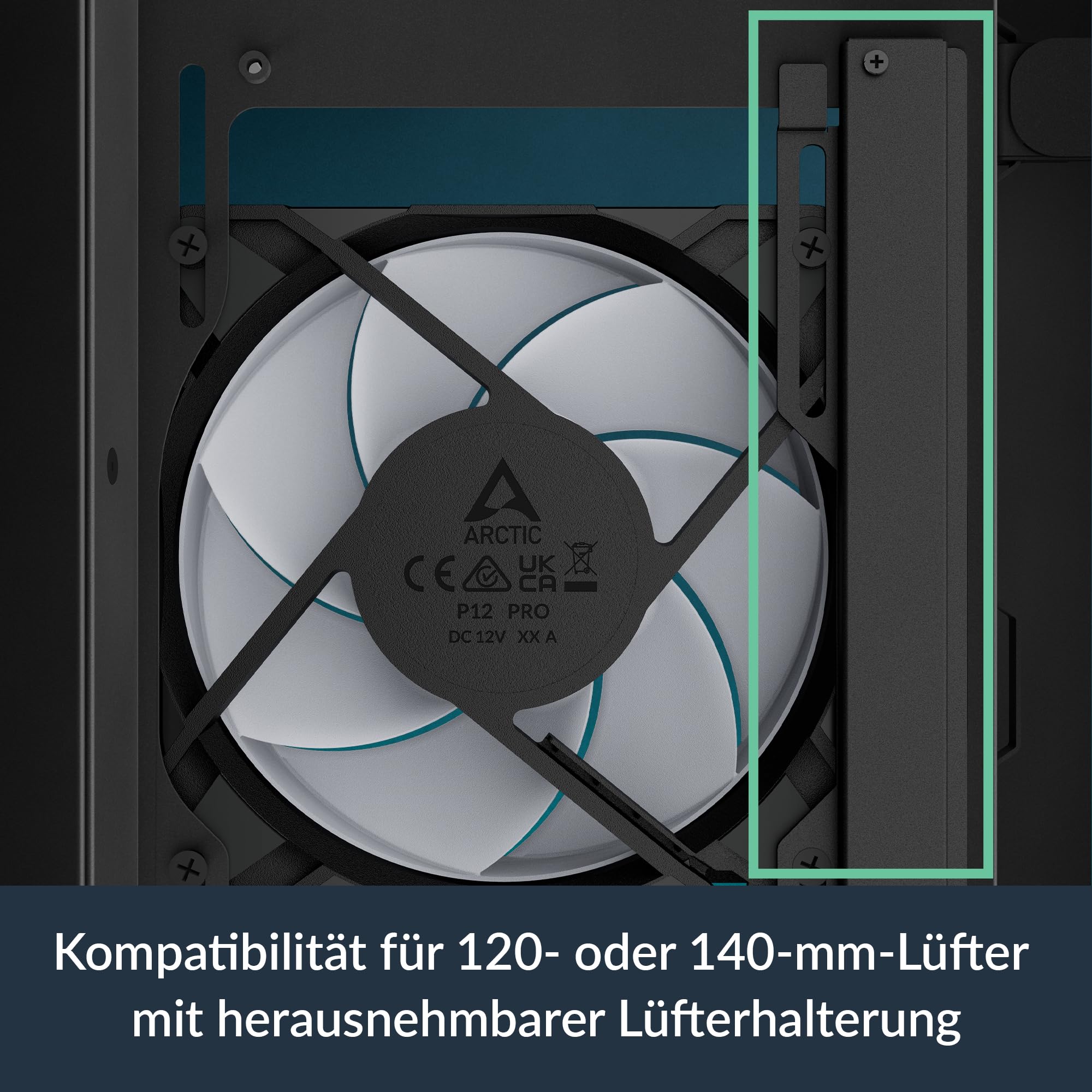 ARCTIC Xtender Black (Mirror Glass) - PC-Gehäuse, Verspiegeltes Glas, 2X 420 mm Radiator Support, Full Tower, Big Tower, E-ATX, 5X A-RGB Lüfter vormontiert - Schwarz