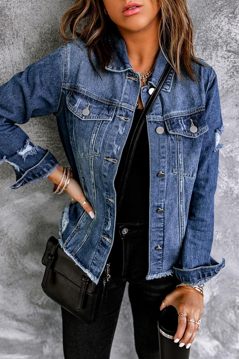 Jean Jacket Woman Distressed Oversized Denim Jacket For Women Trendy - Image 2