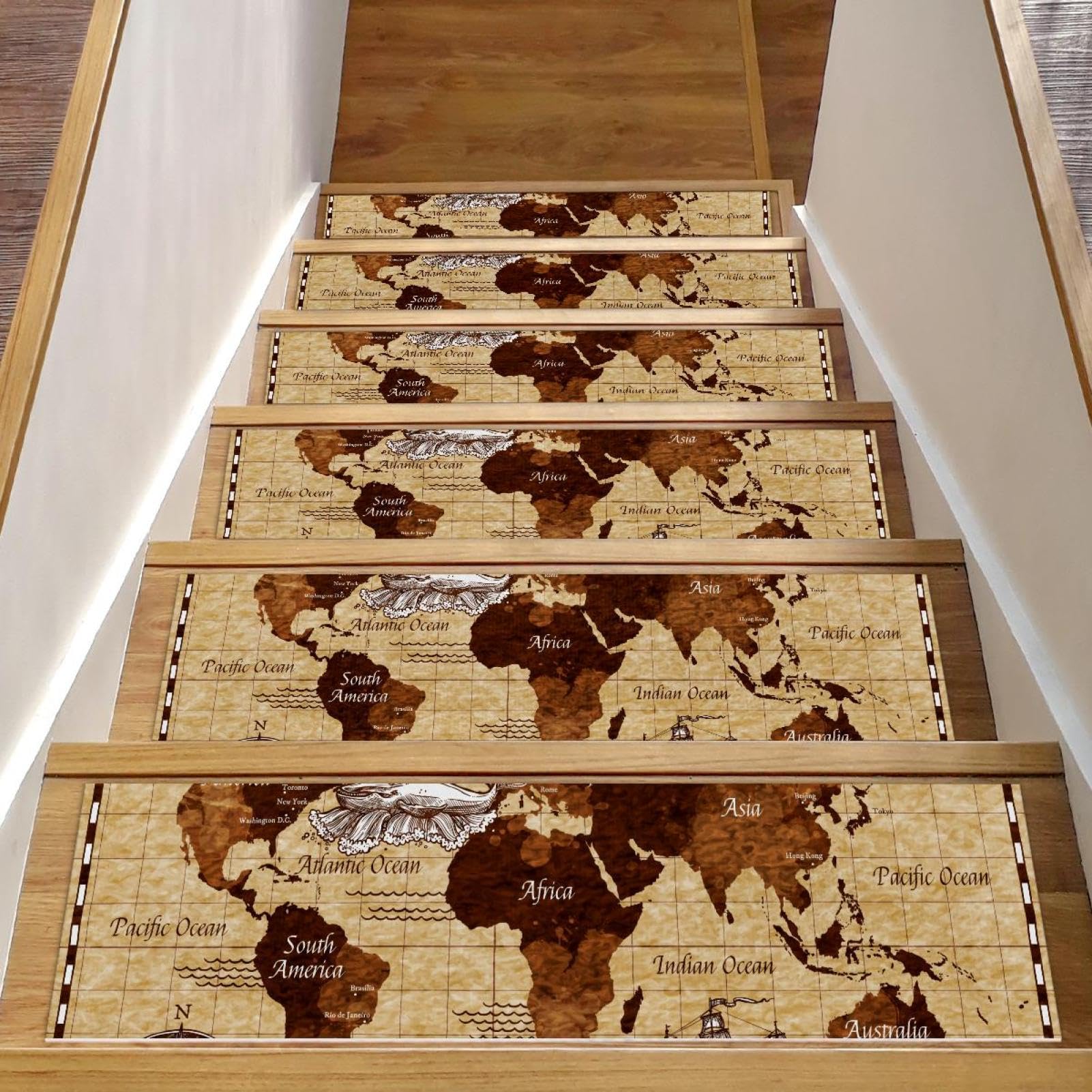 Alfombra para peldaños de escalera interior y protector antideslizante para escalones de madera