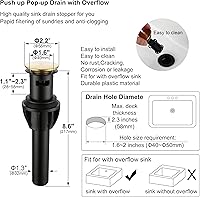 Vista 7 de Grifo de baño dorado cepillado de dos manijas de 3 agujeros con drenaje desplegable de desbordamiento de plástico, grifo giratorio para fregadero