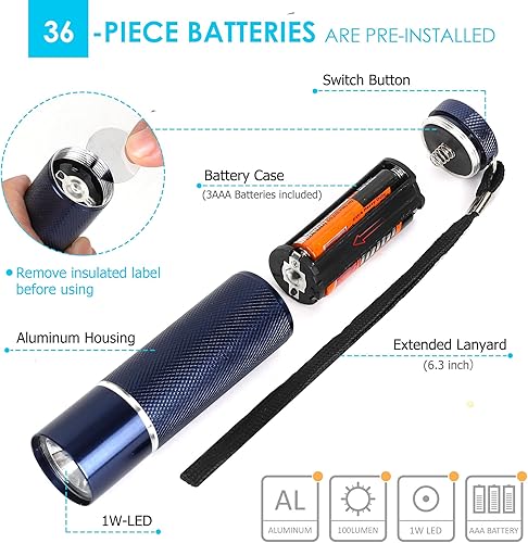 Miniatura 4 de FASTPRO Juego de 12 linternas, linternas LED de aluminio con pilas AAA incluidas y preinstaladas, linterna súper brillante de 100 lúmenes para