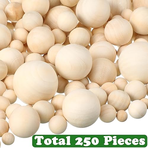Miniatura 2 de 250 Pieces Wooden Balls Unfinished Round Craft Small Wooden Ornaments Assorted Balls Spheres in 7 Sizes for DIY Craft Projects Jewelry Making Art