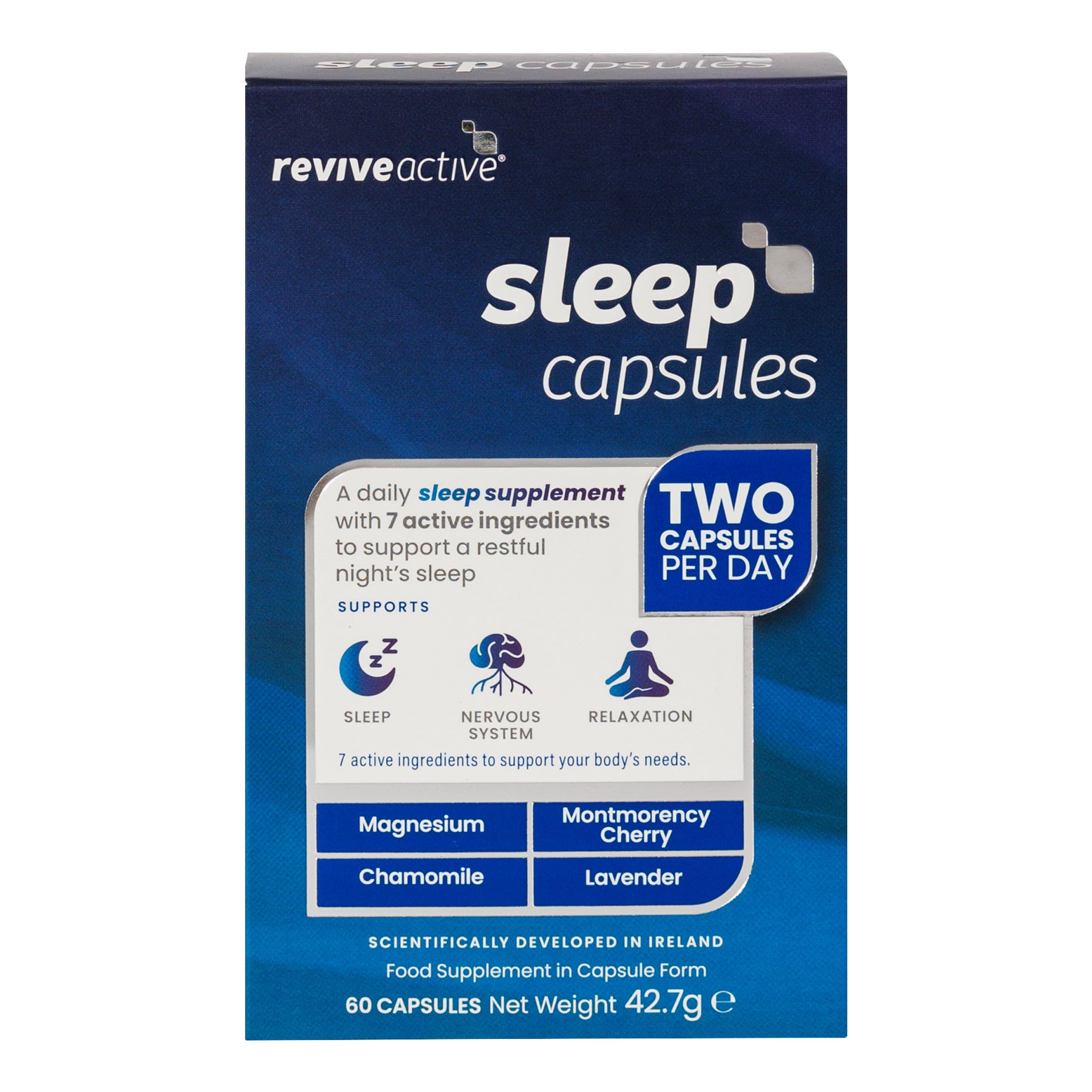 Revive Active Sleep Capsules - Daily Supplement with Magnesium, Montmorency Cherry, Chamomile & Lavender for Relaxation, Nervous System Support & Rest - 7 Active Ingredients - 30 Days Supply