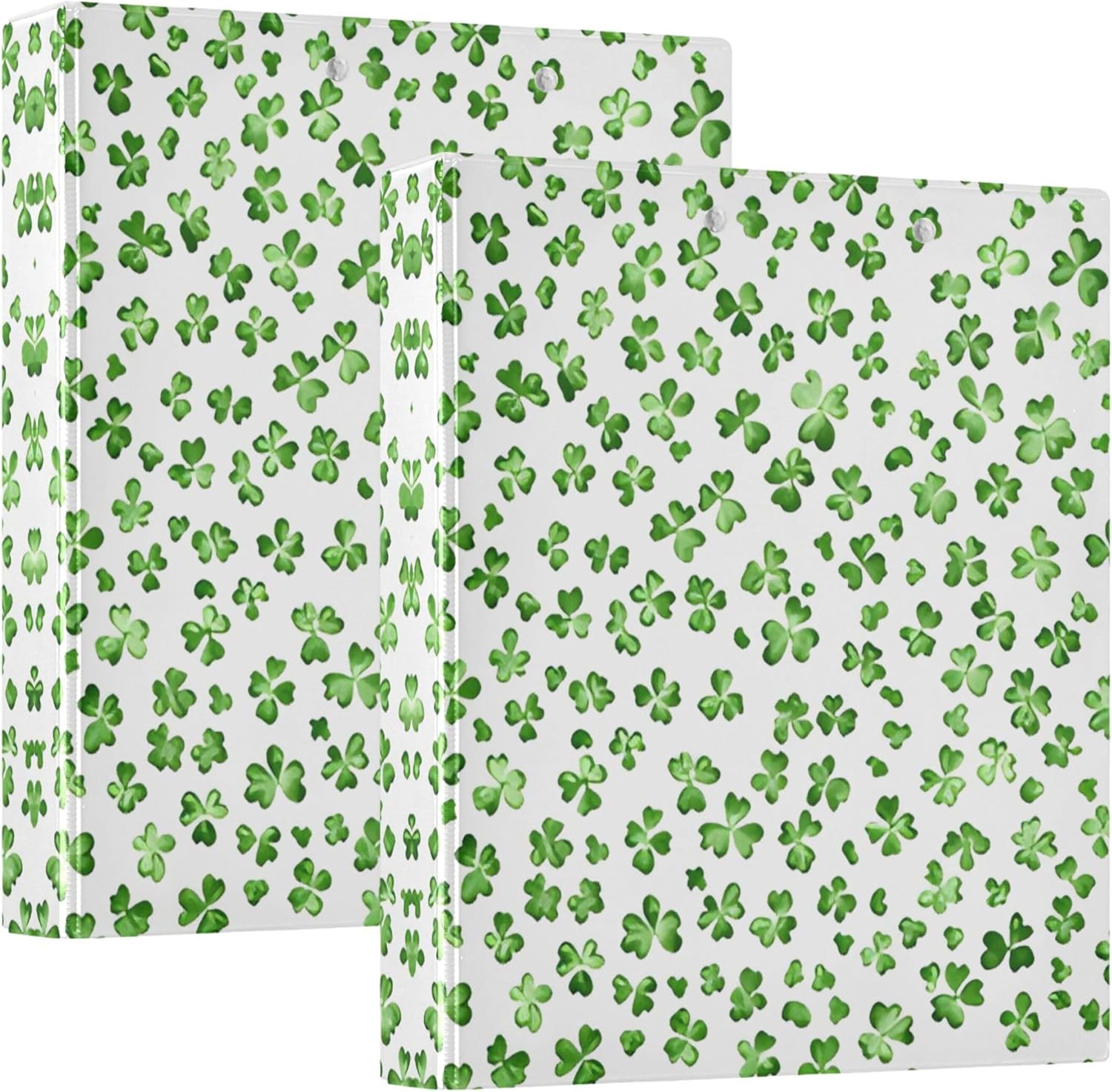 St. Patrick's Day Clover 3 Ring Binders, 1.5” Round Ring Binders with Clipboard - Letter Size, 3 Interior PVC Clear Pockets & Anti-Slip Clip for Office School Supplies, 2PCS