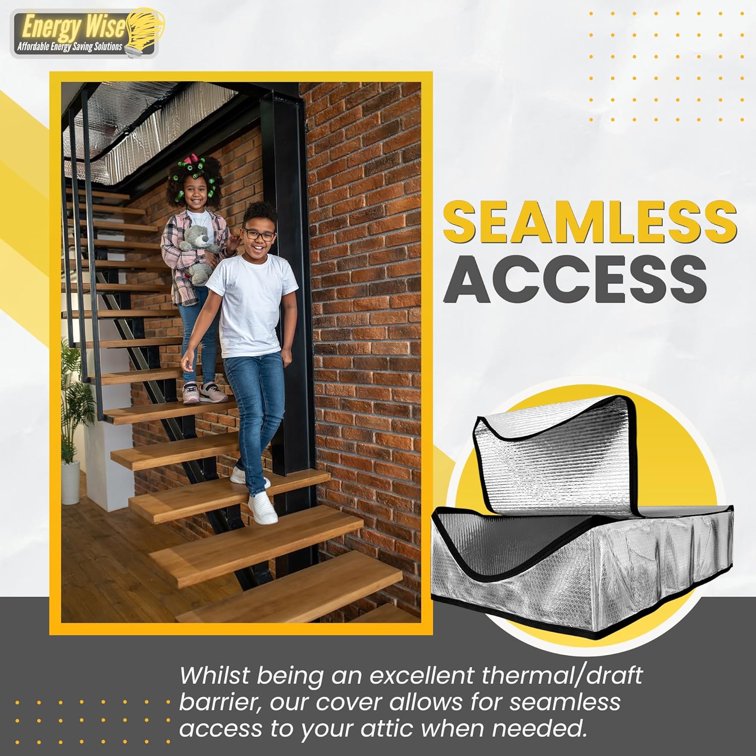 Energy Wise Premium Attic Door Insulation Cover, 25″x54″x11″, Extra Thick Double Bubble Cover for Pull Down Stairs, Air Tight Attic Stairs Insulation Cover with Easy Zipper Access