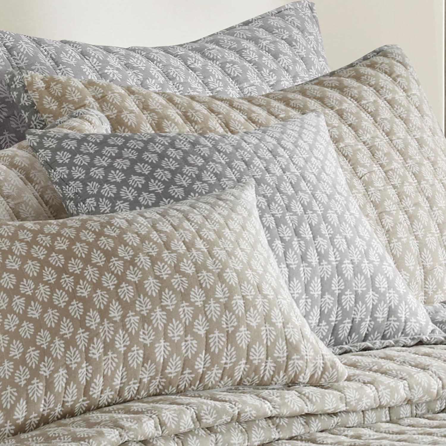 Levtex Home - Aditya Taupe - Decorative Pillow (18 x 18in.) - Leaves - Grey White