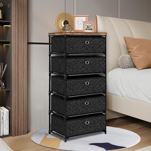 Miniatura 9 de VASICAR Mesita de noche con 4 cajones, organizador de almacenamiento de ropa, pequeña cómoda de tela para dormitorio, armario, entrada, pasillo,