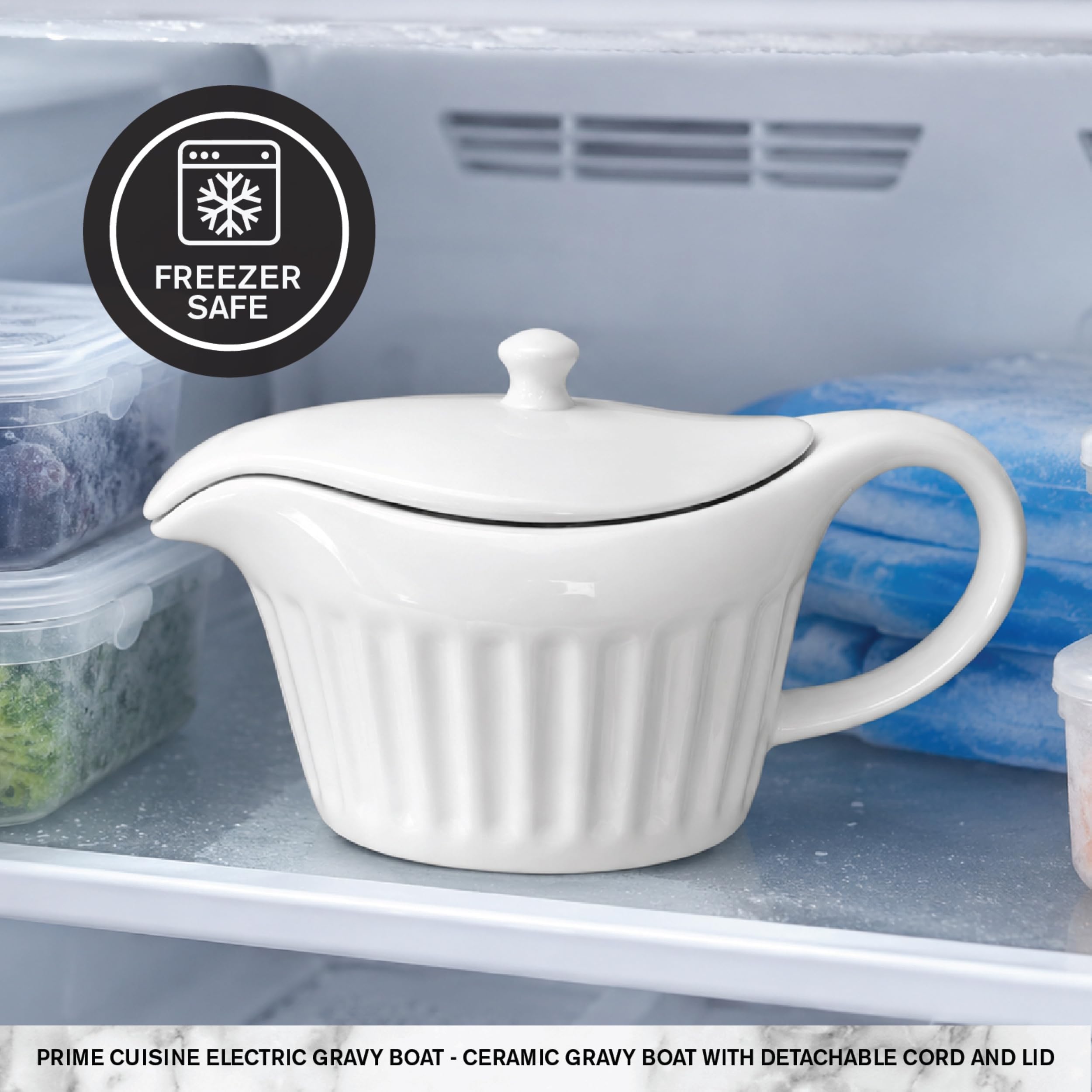 Chauffe-saucière électrique en céramique de 500 ml avec cordon détachable et couvercle