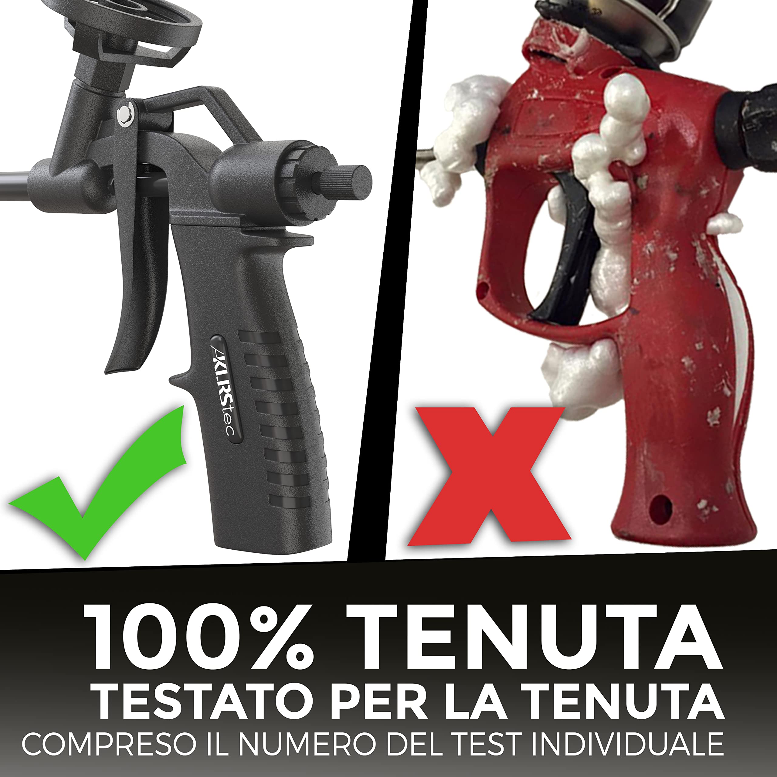 KLRStec® PREMIUM Pistola per schiuma PU rivestita in teflon (PTFE) - Pistola da montaggio professionale - Pistola per schiuma da costruzione (1k & 2k 750ml) incl. Accessori