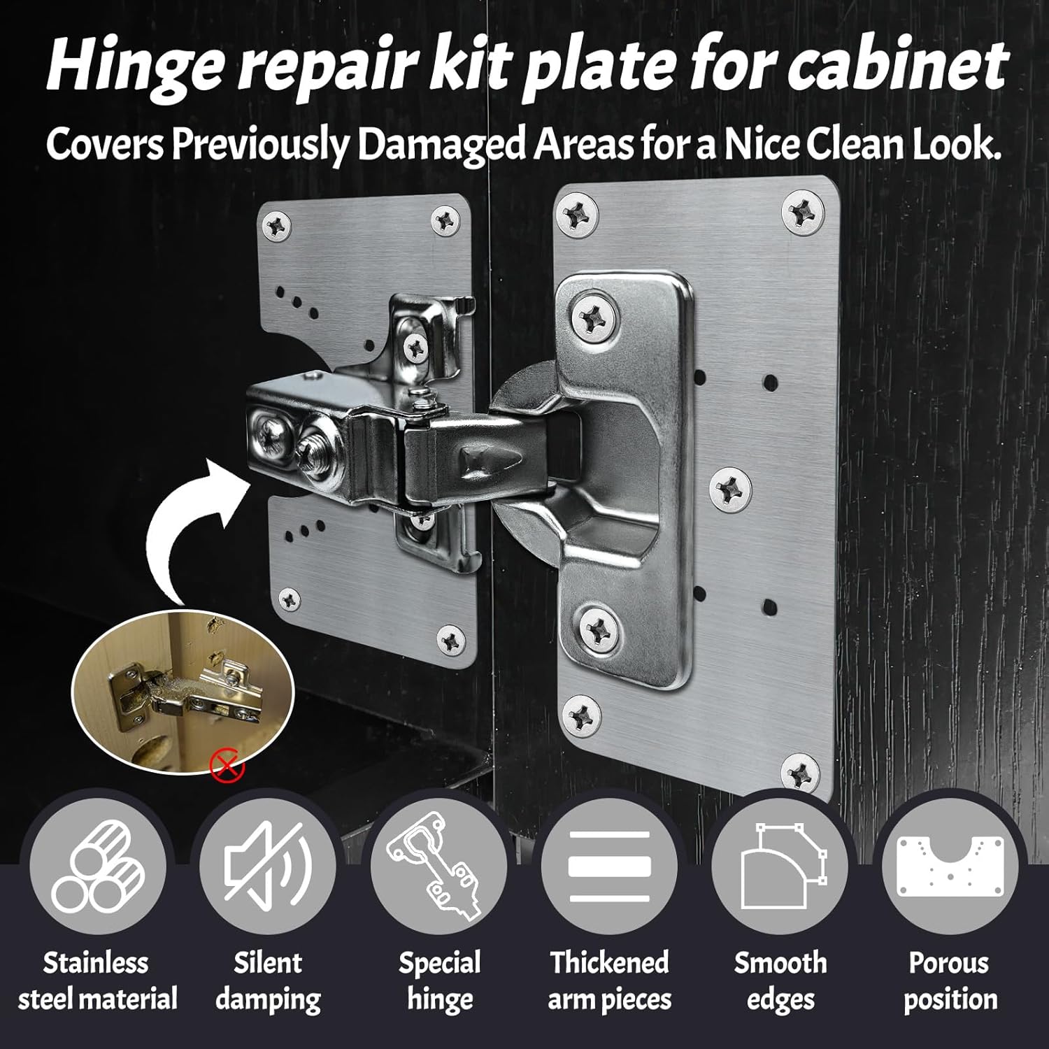 3 Pcs Cabinet Door Hinges, Cabinet Hinge Repair Plate Kit Fix Loose Sagging Cabinet Doors,Hinge Repair Plates for All Home Cabinets,Door Repair Kit Include(9 Repair Panels+3 Hinges+54 Screws) (3)