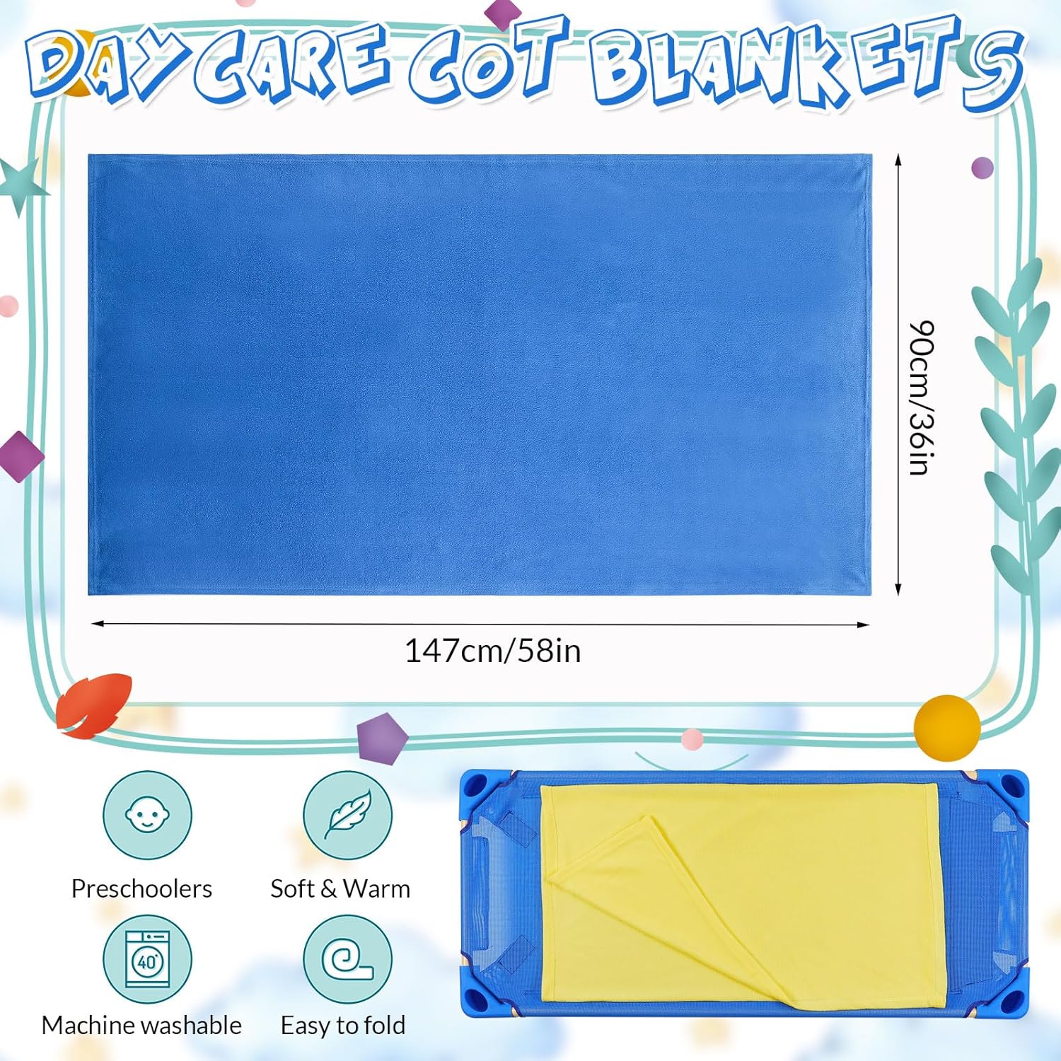 Oudain 20 Pieces 5 Colors Fleece Daycare Cot Blankets 36 x 58 Inch Lightweight Cozy Rest Blanket Children's Warm Nap Daycare Bulk for Kids and Toddles Boys Girls Nursery Preschool