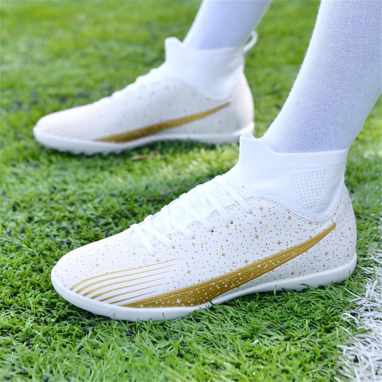 Mens Turf Soccer Shoes Women Youth High top Football Boots Indoor Athletic Ankle Shoes Spikes Indoor Soccer Cleats AG
