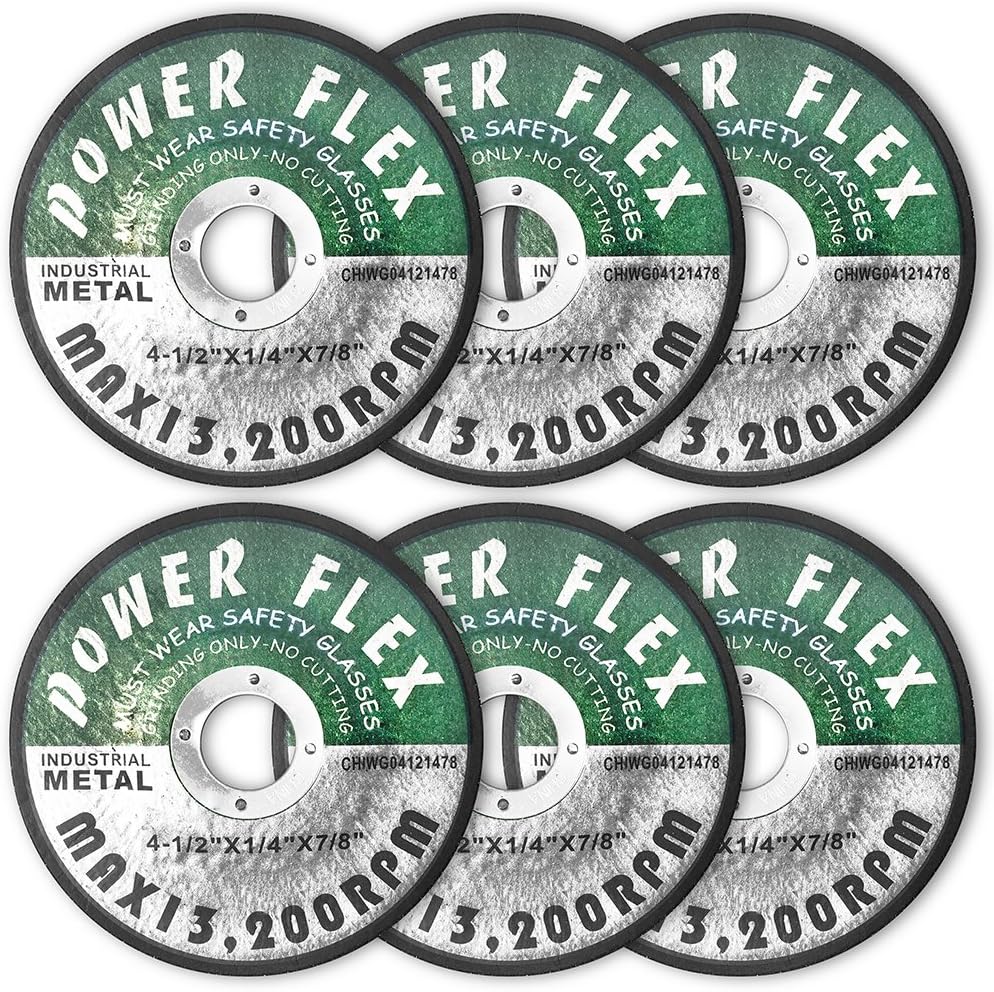 4-1/2 Inch x 1/4 Inch x 7/8 Inch - 6 PACK - PREMIUM GRINDING WHEELS for Grinders - Aggressive Aluminum Oxide Grain for Grinding all Ferrous Metals/Stainless Steel, Depressed Center