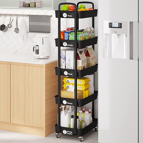 Miniatura 6 de Carrito de almacenamiento, carrito multifuncional con ruedas para cocina, organizador de almacenamiento de cocina, carrito de estantería móvil con