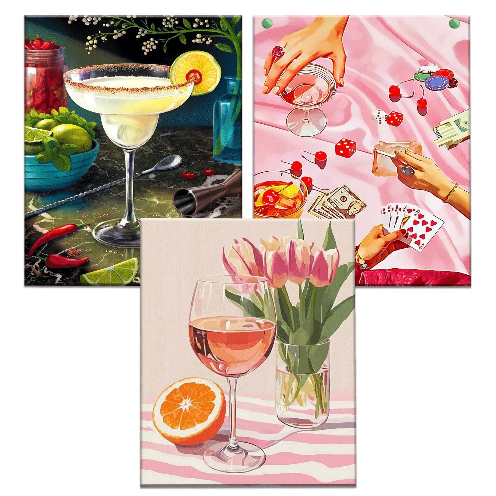 JATOK 3 Packs Paint by Number for Adults - 16x20in/40x50cm, Painting on Rolled Colored Canvas for Beginners, Easy DIY Acrylic Pigment Drawing Paintwork for Home Wall Decor, Cocktail Party