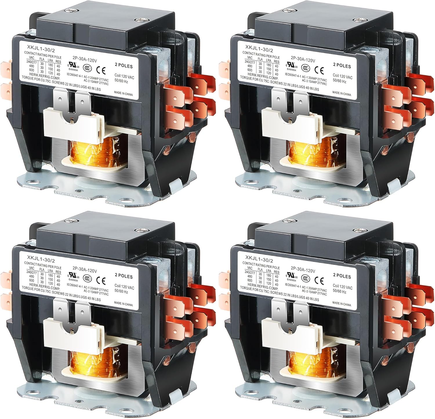 Dreyoo 2 Pack Carrier HVAC Motor Contactor, 120V 30 Amp Coil 2 Pole Replacement Relays Compatible with C230B, Air Conditioner, Heat Pump, Refrigeration Systems