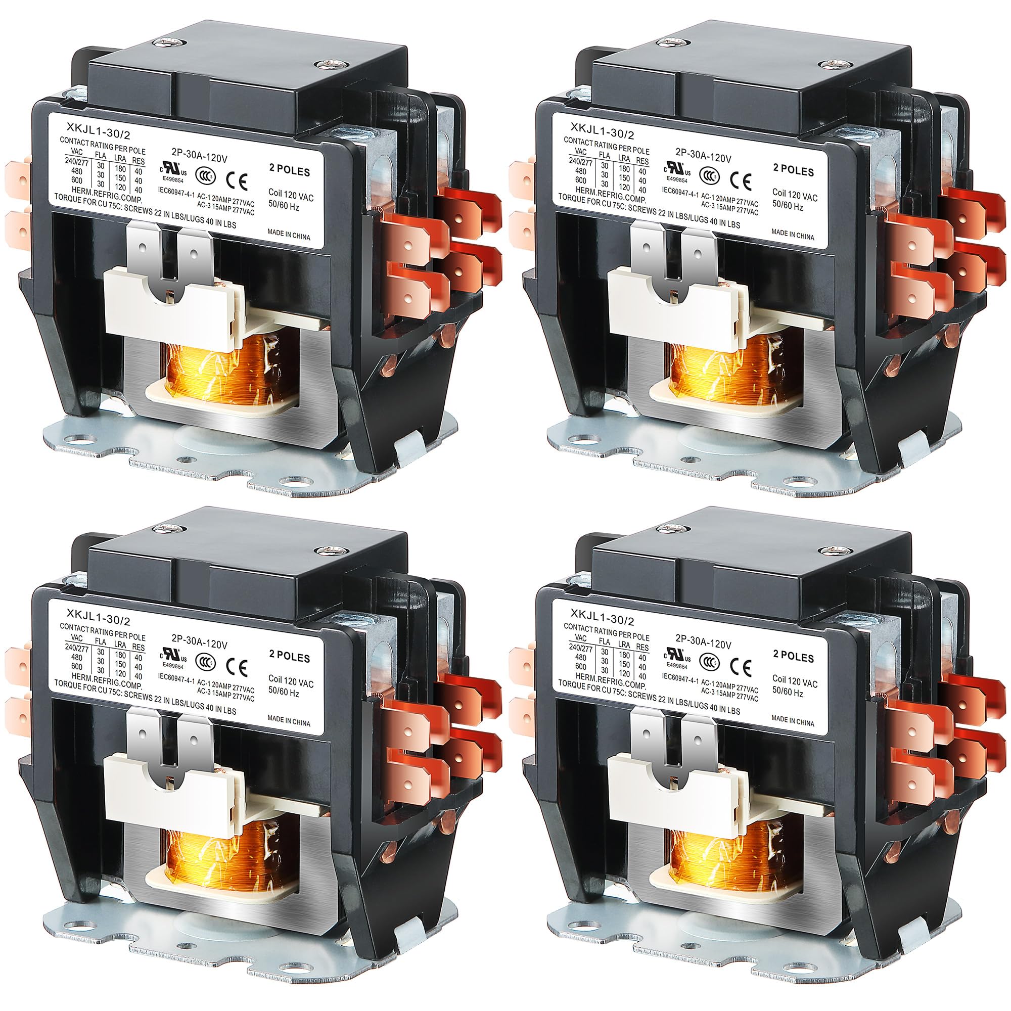 Dreyoo 1 Pack Carrier HVAC Motor Contactor, 120V 30 Amp Coil 2 Pole Replacement Relays Compatible with C230B, Air Conditioner, Heat Pump, Refrigeration Systems