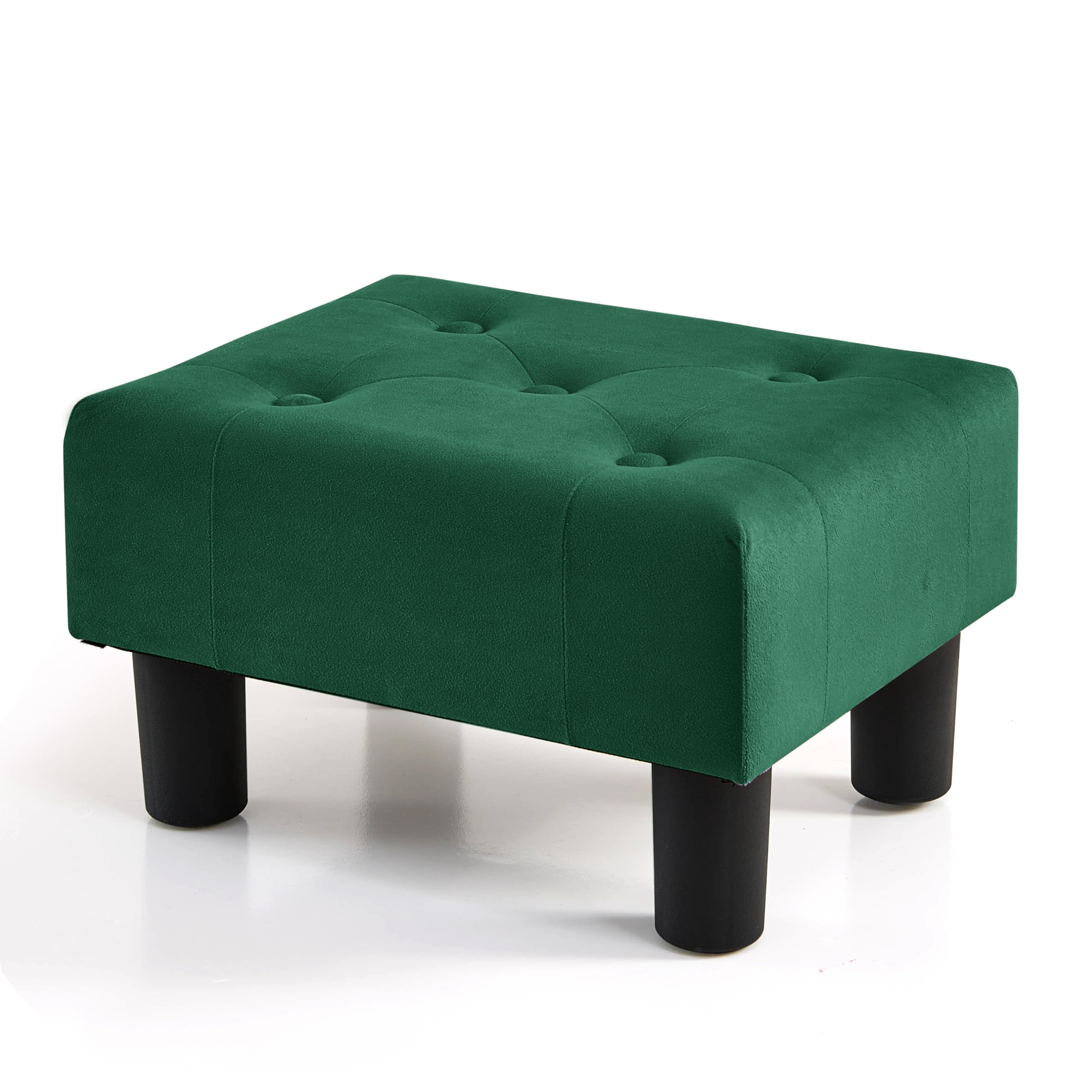 Small Footstool Ottoman, Velvet Wooden Foot Stool Ottoman with Legs, Sofa Footrest Extra Seating for Living Room Entryway Office, Green