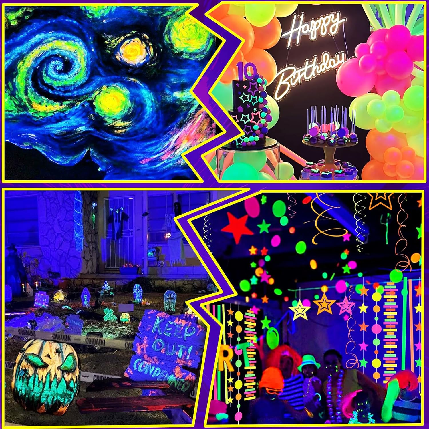 6 Pack 45W Series-connectable LED Black Light Bar, Scalable Blacklight with 6.6ft Cord+Switch, Each Light Up 26x26ft Glow in The Dark for Halloween Party Birthday Body Paint Fluorescent Poster