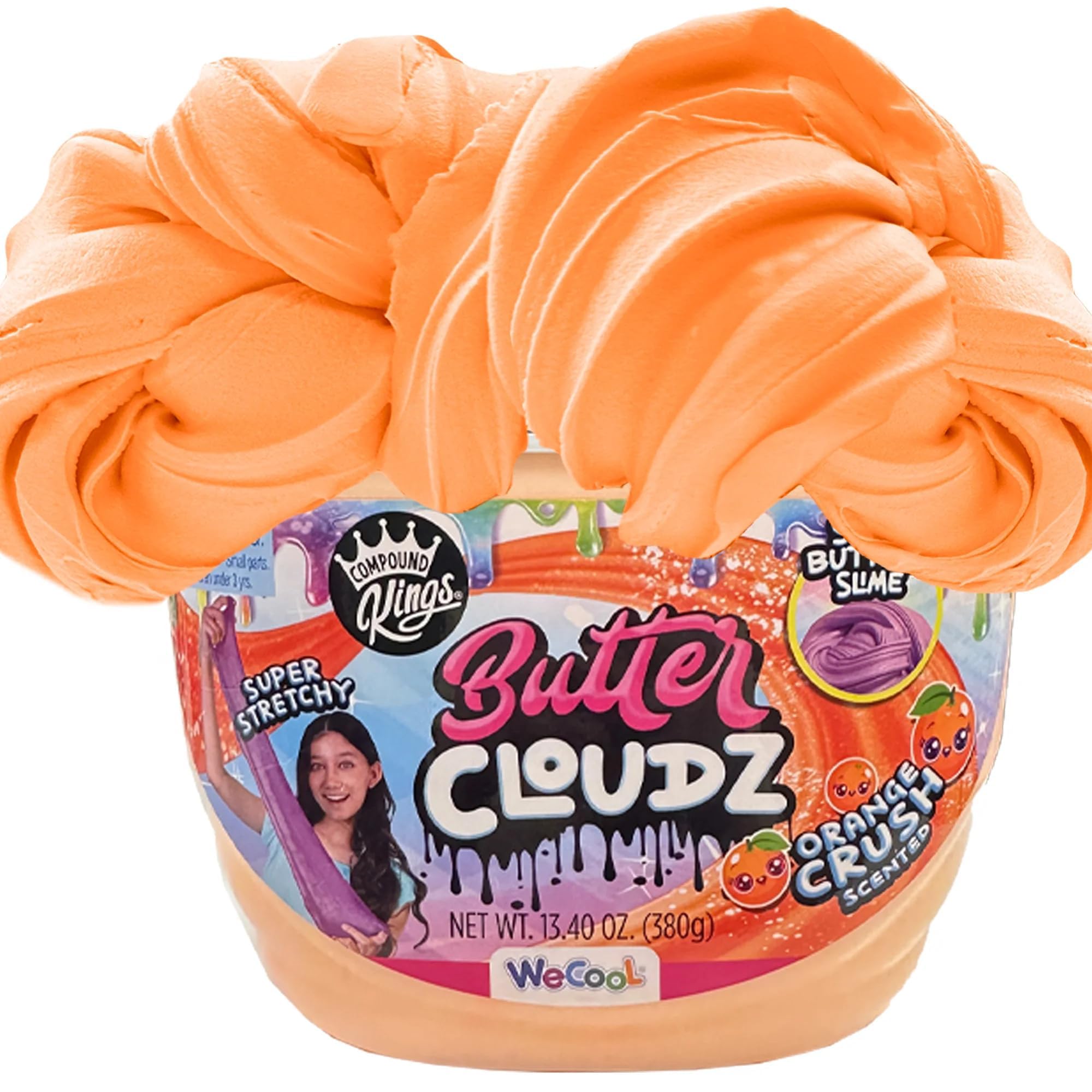 COMPOUND KINGS Butter Cloudz Compound Bucket for Grils & Boys | Sensory Toys | Non-Toxic & Non-Sticky | Stress Relieving Tactile | (Orange Crush)