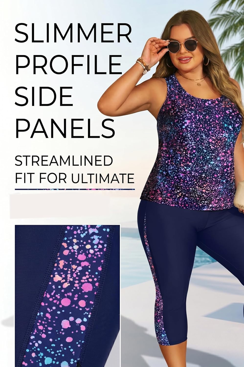 Yonique 3 Piece Plus Size Swimsuits for Women Tankini Tops with Sports Bra and Swim Capris Athletic Bathing Suits
