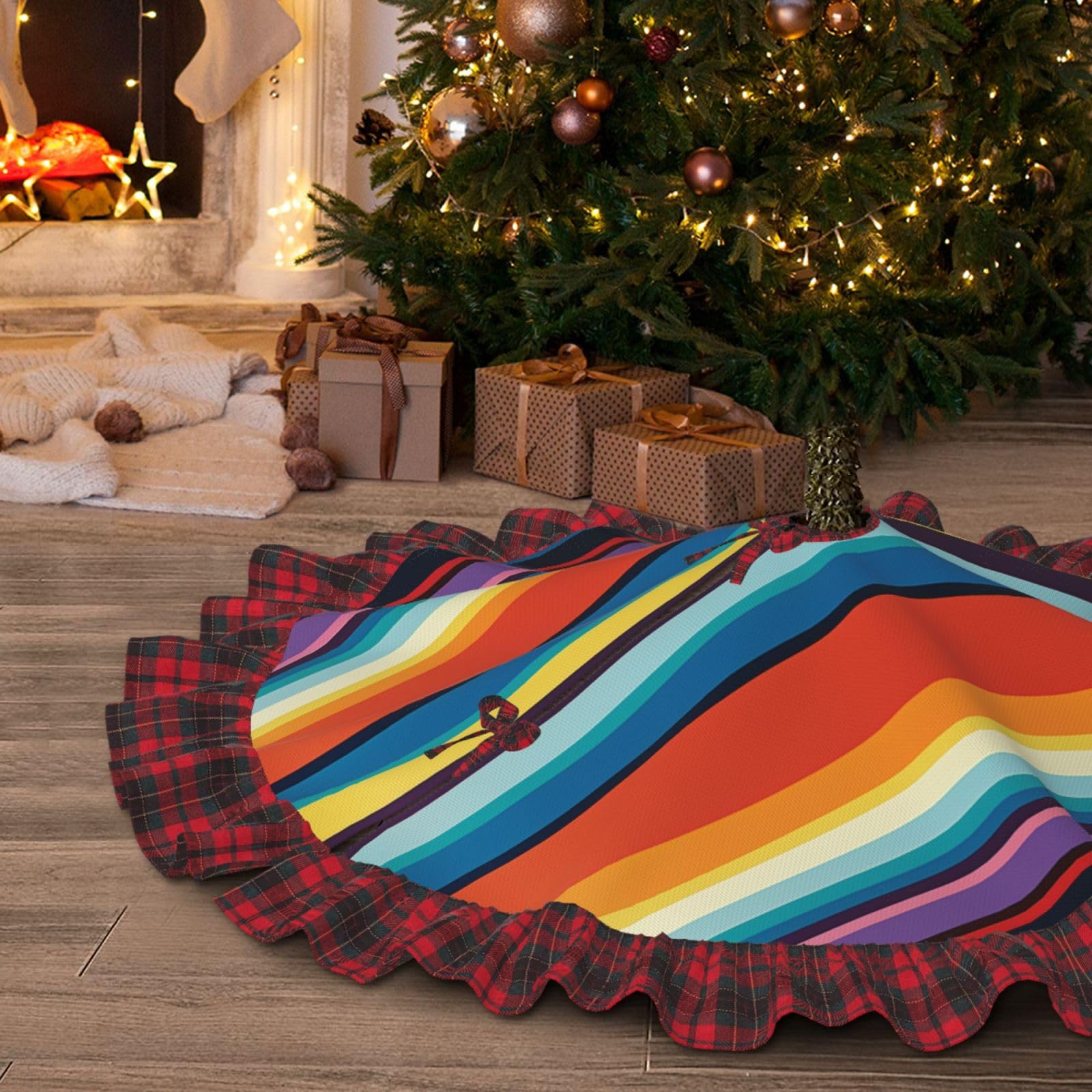 Jupe de sapin de Noël à rayures 122 cm pour décorer votre salon aux fêtes