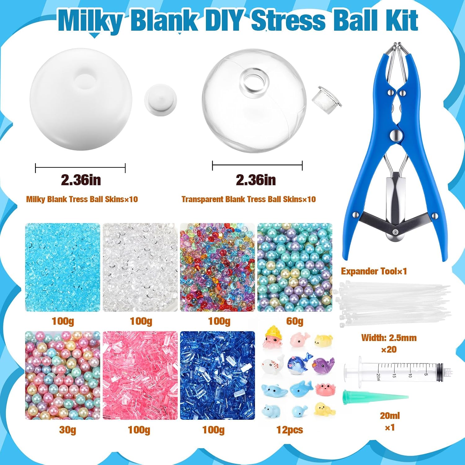20 Set DIY Ball Making Kit, Empty Ball Skins, Aqua, Ocean image 2