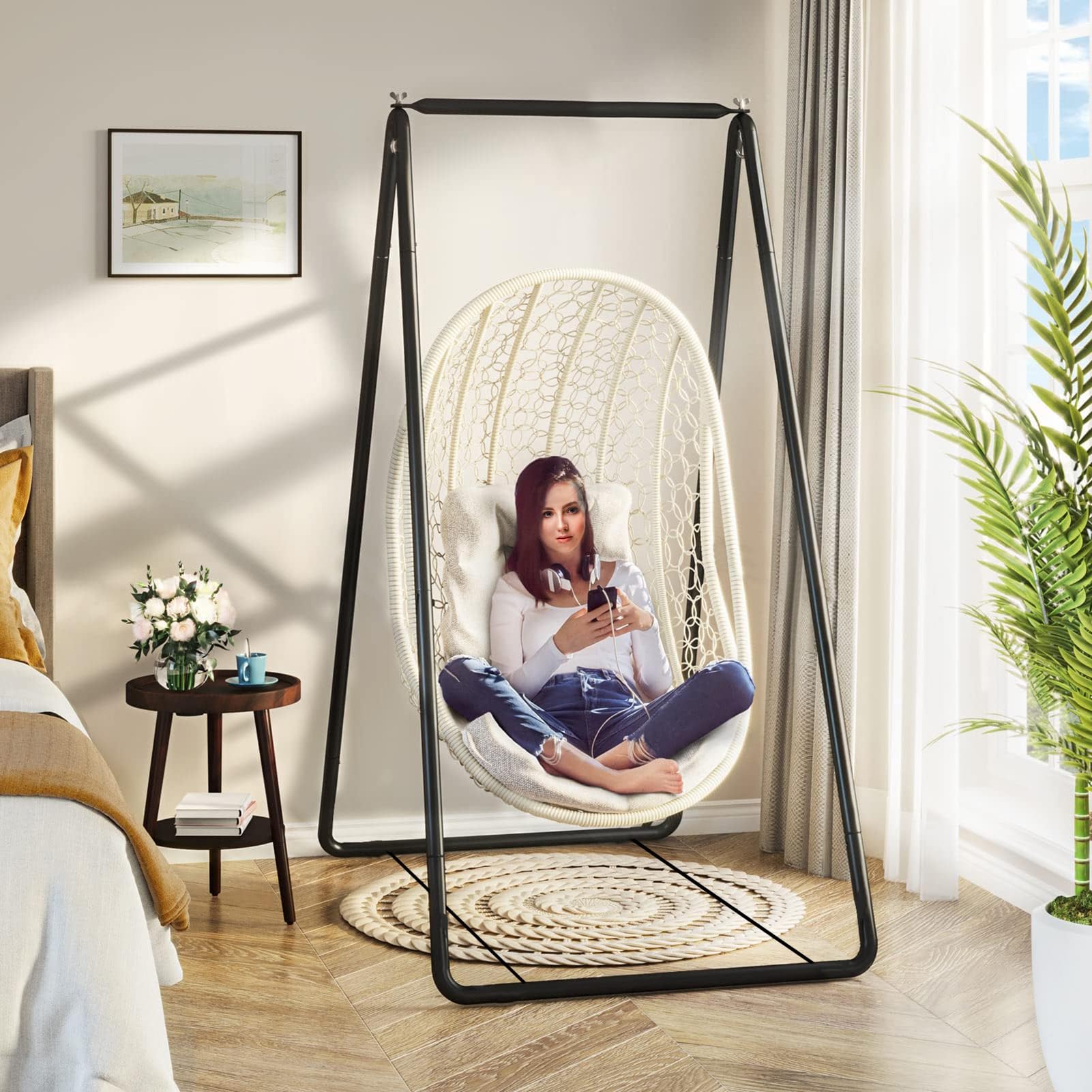 Swing Stand Hammock Chair Stand Hammock Stand Steel Hammock Swing Chair Stand Hammock Frame Sturdy A-Frame Metal Swing Chair Frame for Outdoor Backyard,Balcony, Patio, Black