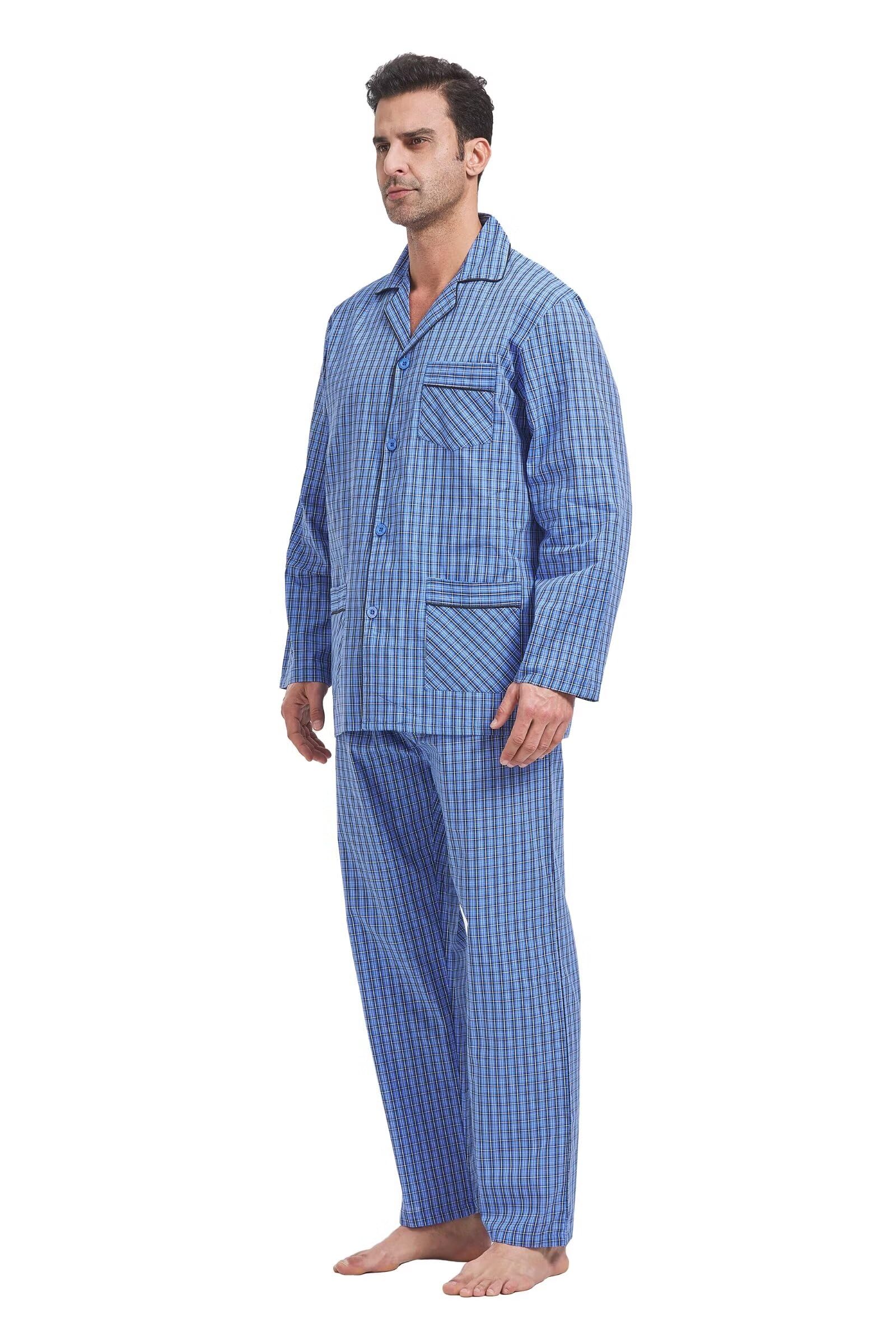 GLOBAL Pijamas Hombre Largos Pantalones Ropa de Dormir Conjunto de Algodón Pijama para Hombre con Bolsillos y Cordón