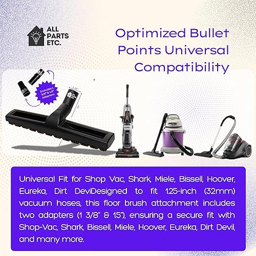 Miniatura 4 de ALL PARTS ETC. Accesorio para cepillo de piso al vacío, cepillo de 14 pulgadas para accesorios de aspiradora de 1.25 pulgadas con dos adaptadores