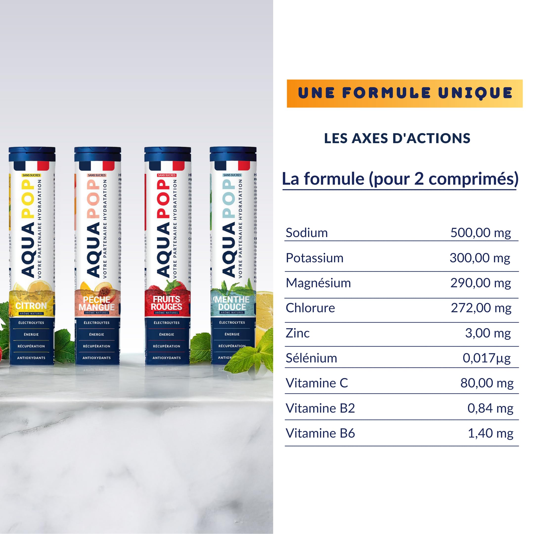 AQUAPOP - Pastilles électrolytes - Pack de 2 (Citron et Fruits Rouge) - Sans Sucres - Favorise l'hydratation et l'énergie - 20 Comprimés Minéraux et Vitamines - Sport & Bien-être - 2 Pack