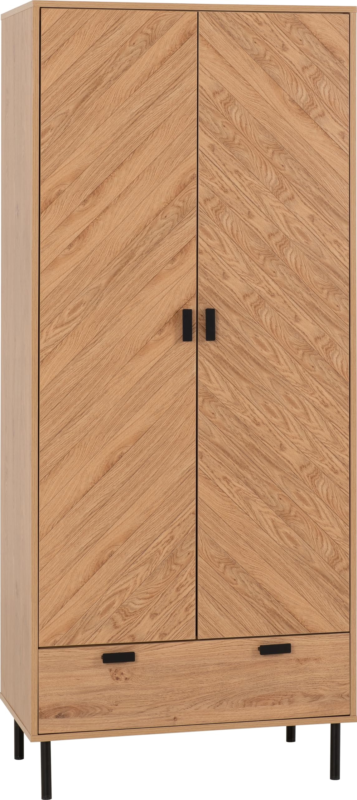 Seconique Leon 2 Door 1 Drawer Wardrobe Medium Oak Effect from B&Q