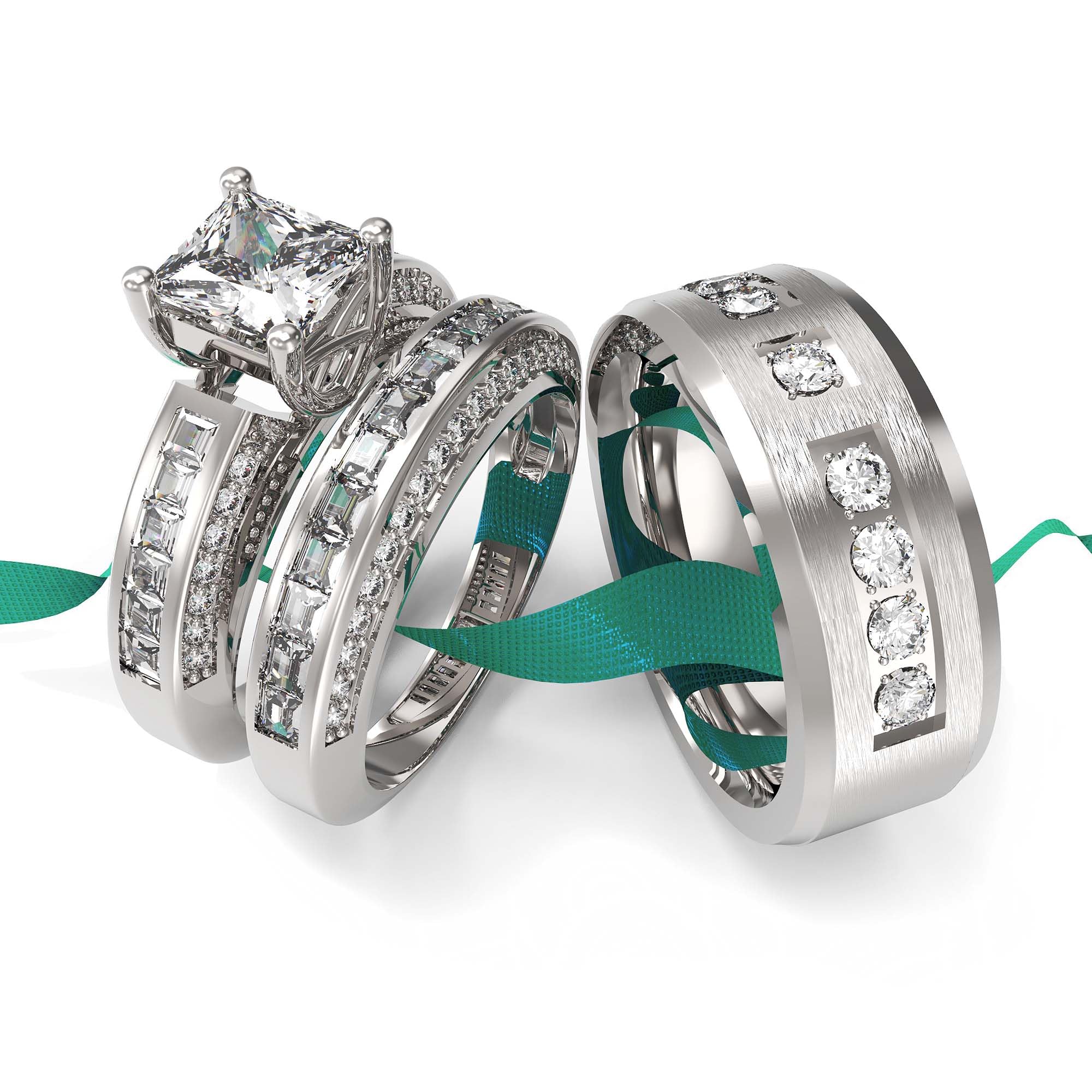 Wedding Ring Sets His And Hers Promise Ring Wedding Ring Sets His And Hers Couples Women 925 Sterling Silver Round Moissanite Man titanium Wedding