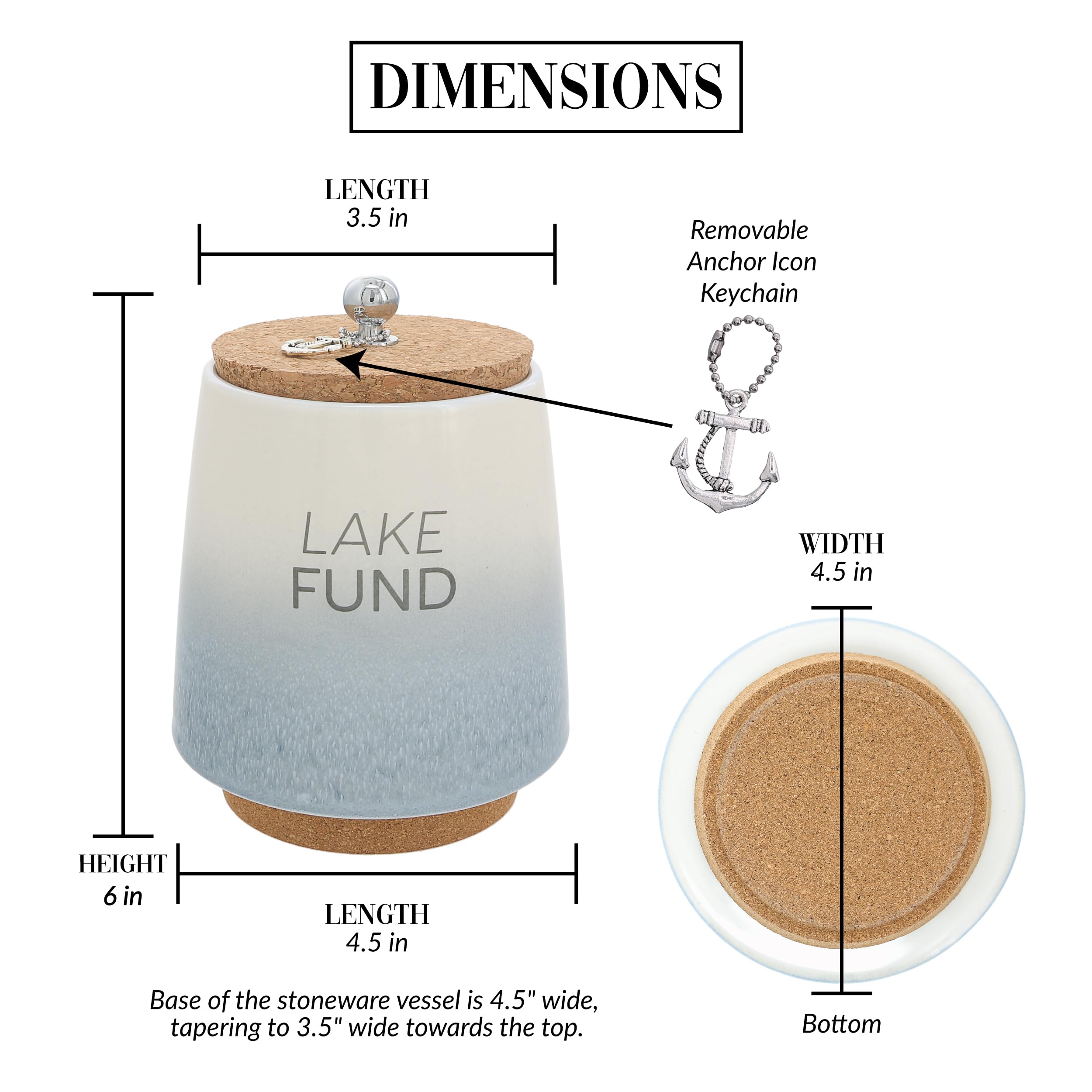 Pavilion Gift Company - Lake Fund - Salvadanaio in ceramica da 16,5 cm, con base in sughero, coperchio in sughero e ciondolo a forma di ancora, blu sfumato