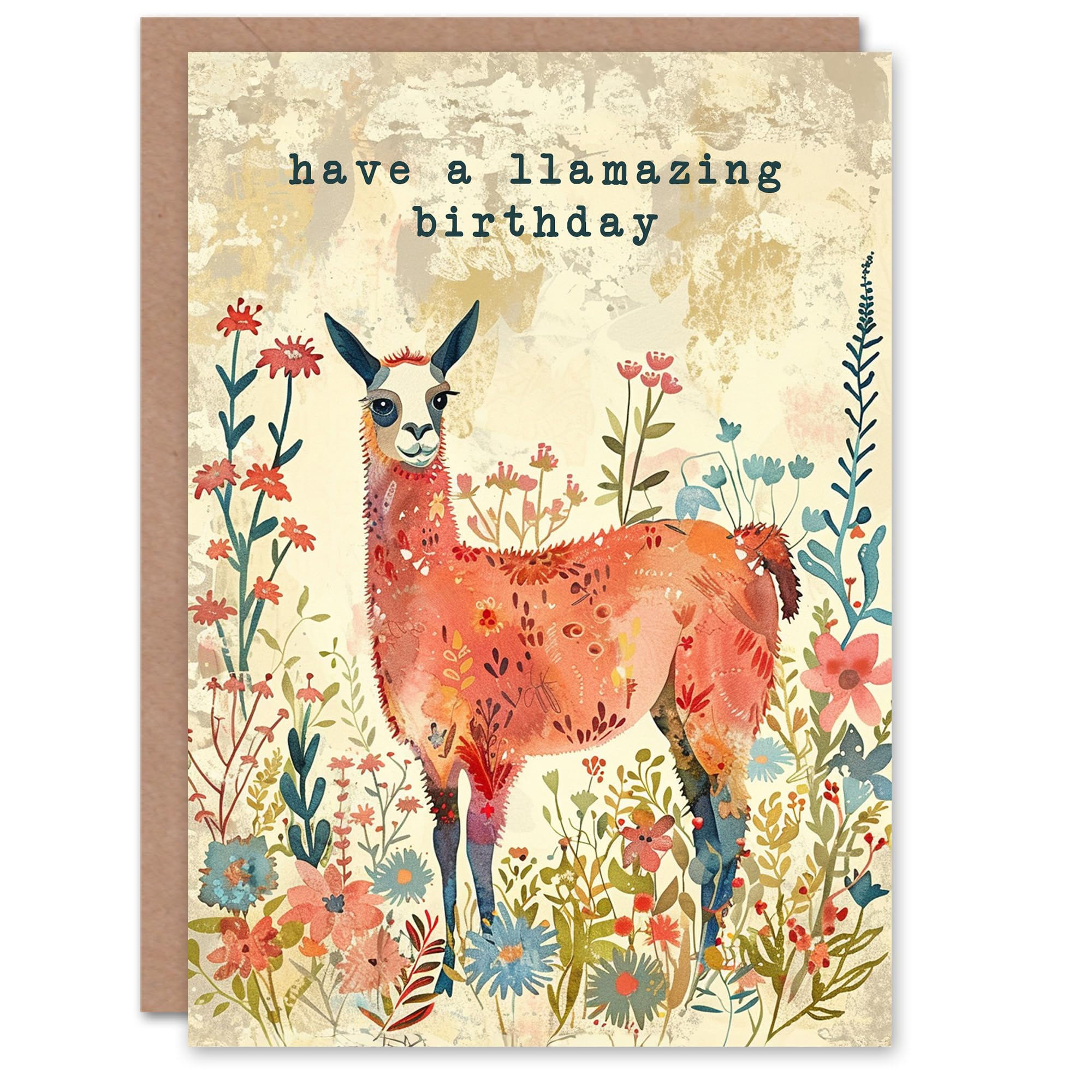 Artery8 Llamazing Amazing Pun Llama With Wildflowers Blank For Him Or Her Art Birthday Card