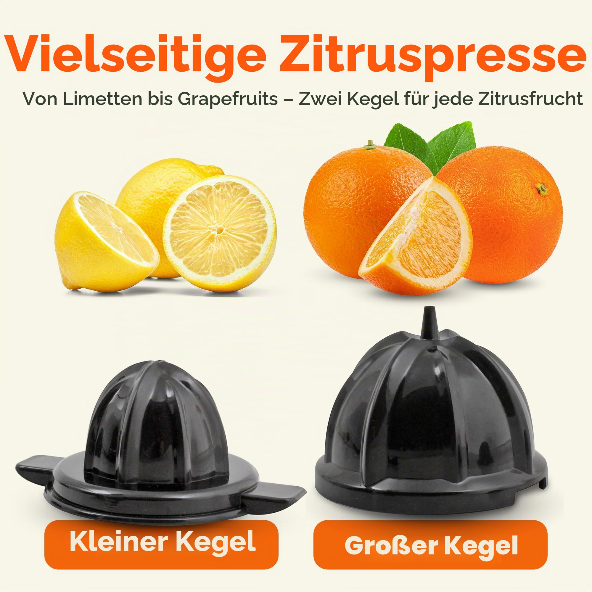 Rohnson Saftpresse Elektrisch R-465 – 1000W Orangenpresse Elektrisch mit Edelstahl-Filter, Ergonomischem Griff, Zwei Presskegeln, Anti-Tropf Ausguss, Spülmaschinenfest, Zitronen- & Zitruspresse