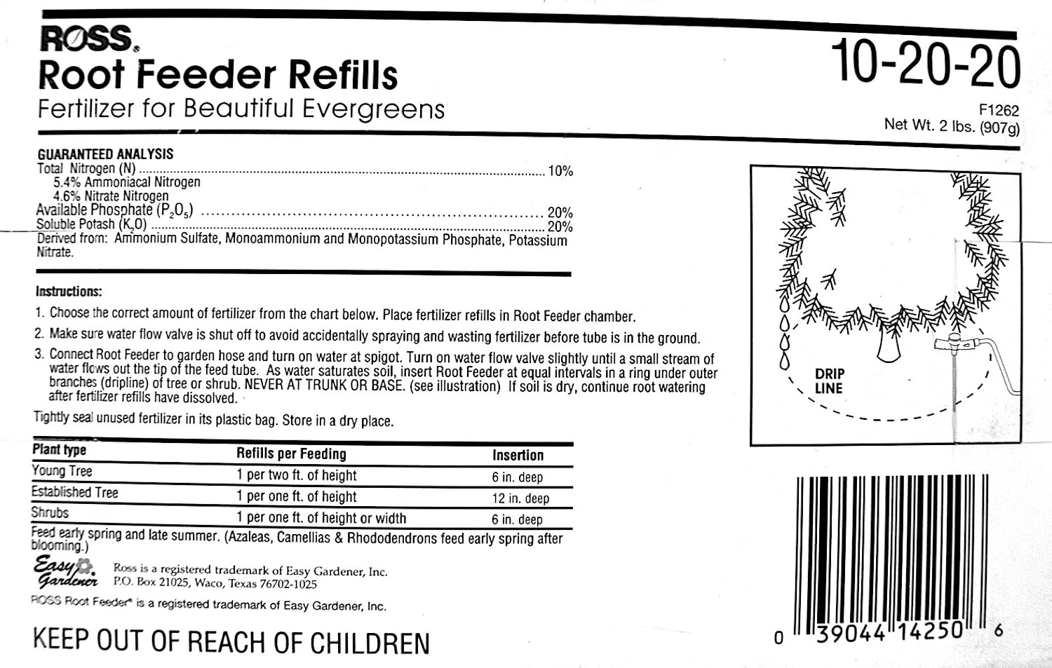 Ross Evergreen Shrub and Tree Fertilizer Refills for Ross Root Feeder, 10-20-20 For All Evergreens and Acid Loving Plants, 54 Refills