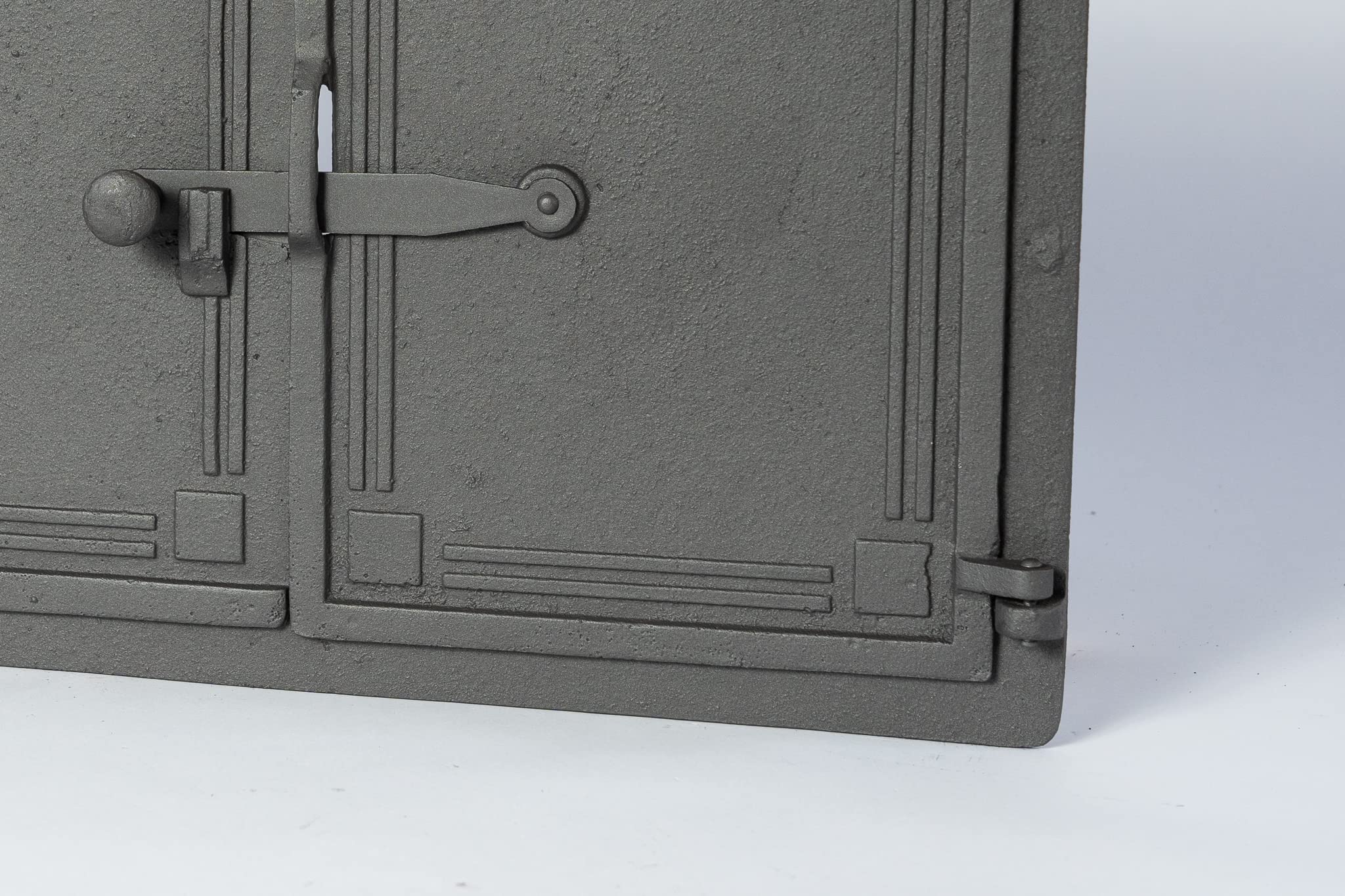 Sezam, Puerta de horno de hierro fundido, puerta doble para horno de pizza de 48 x 32,5 cm, con termómetro de 500 C, horno de pan, cocina de jardín y cámara de ahumado, color grafito