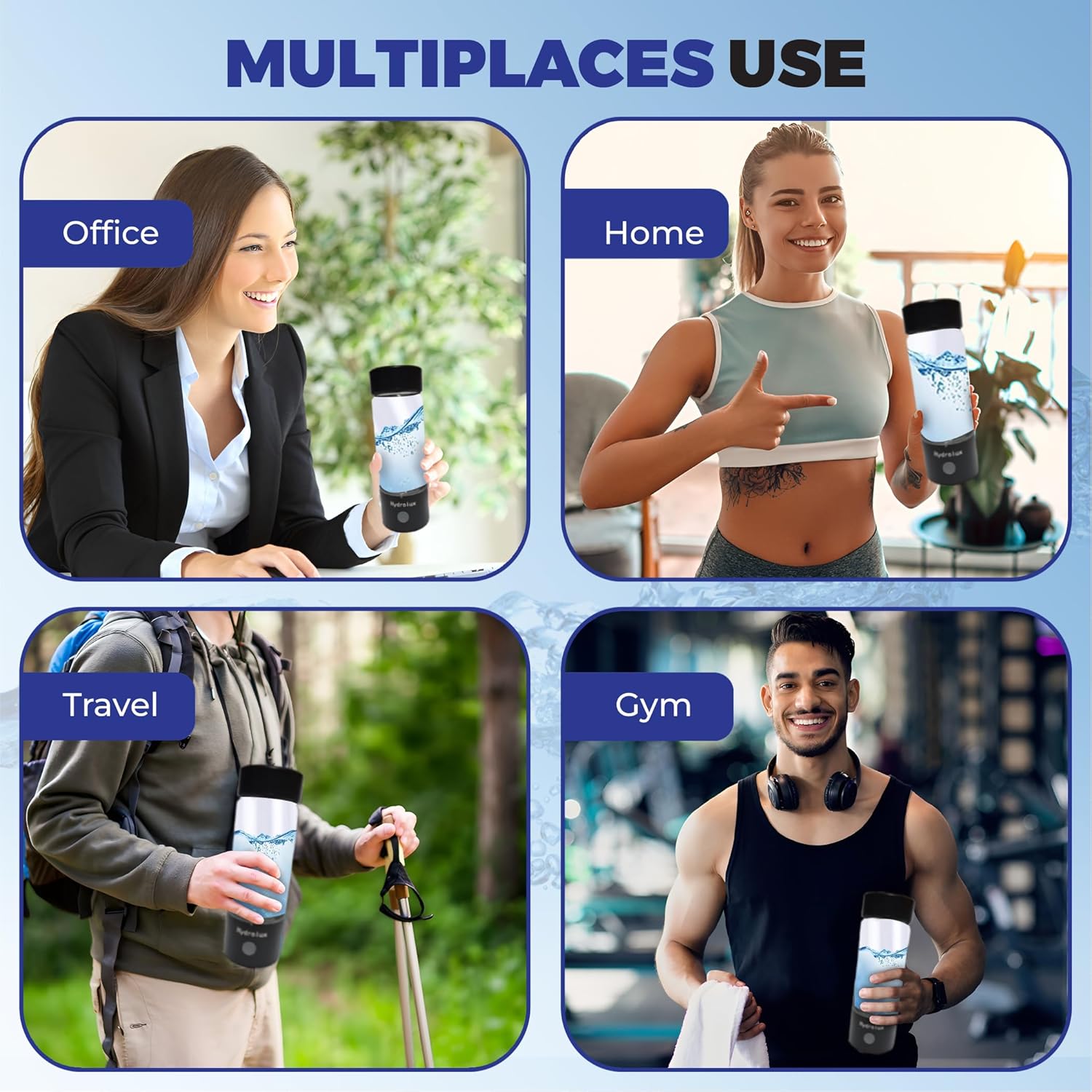 HydroLux Advanced Hydrogen Water Bottle, Durable, and Protective Sleeve - Enhanced Hydration on The Go