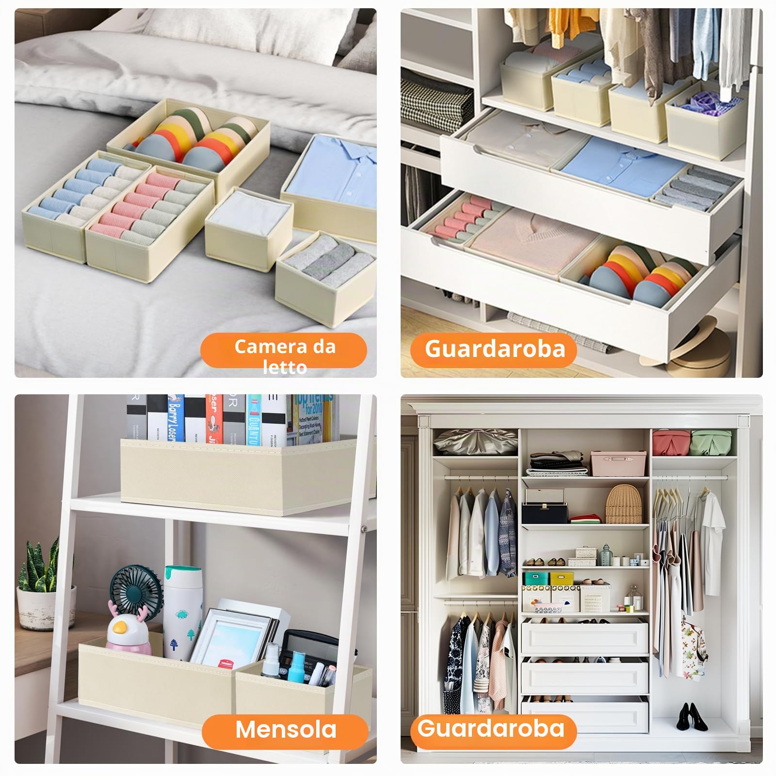 Homsorout Organizer per Cassetti Armadio - Divisori per Cassetti Contenitori per Guardaroba Organizzatore Cassetti per Calze, Pantaloni, Biancheria Intima, 12 Pezzi Beige | Organizer per cassetti, pieghevole, in tessuto, adatto per cassettiera, calze, reg