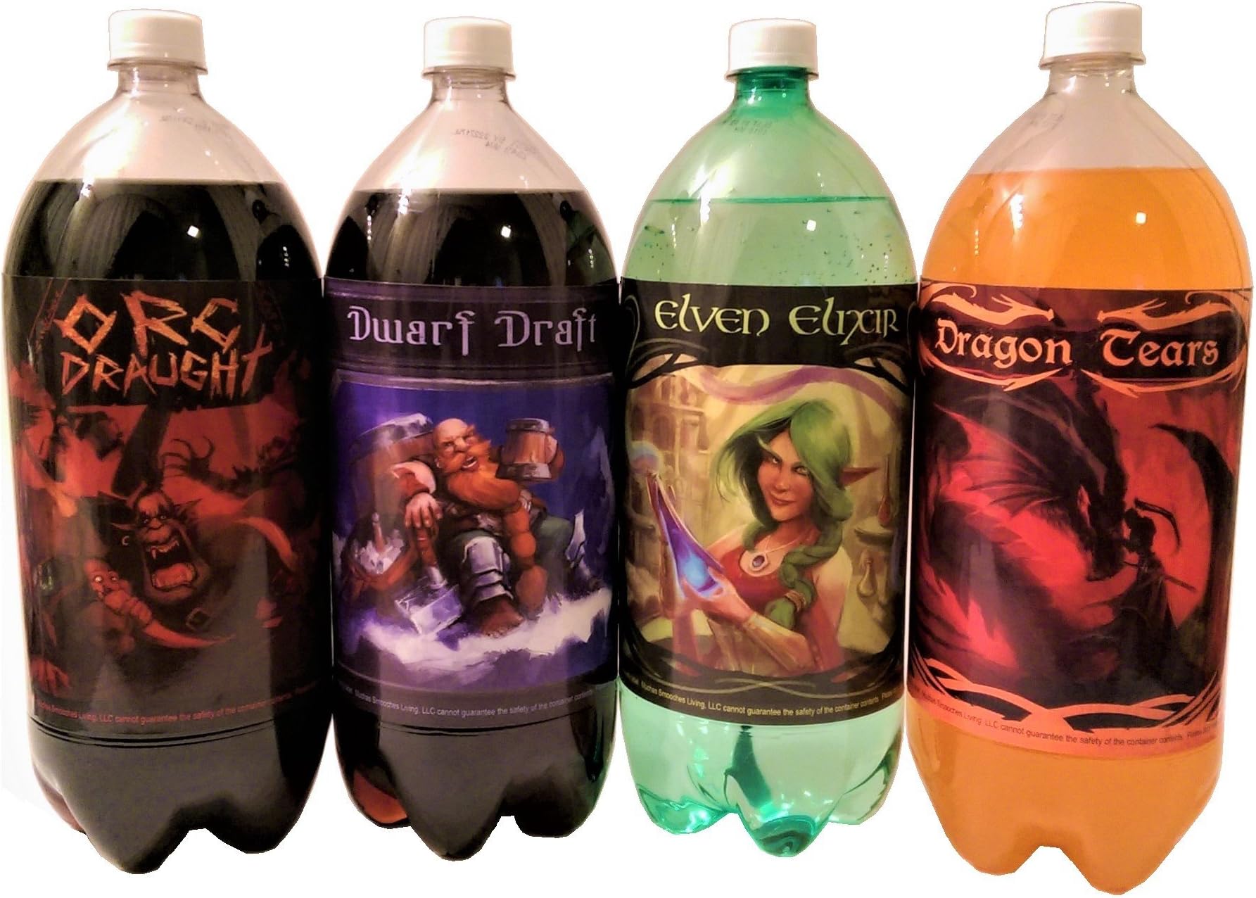 4 Pack of 4 Epic Soda Bottle Labels for Fantasy Themed Party. 7" x 6" Sticker Set Features an Orc, Dwarf, Elf, and Dragon. (4)