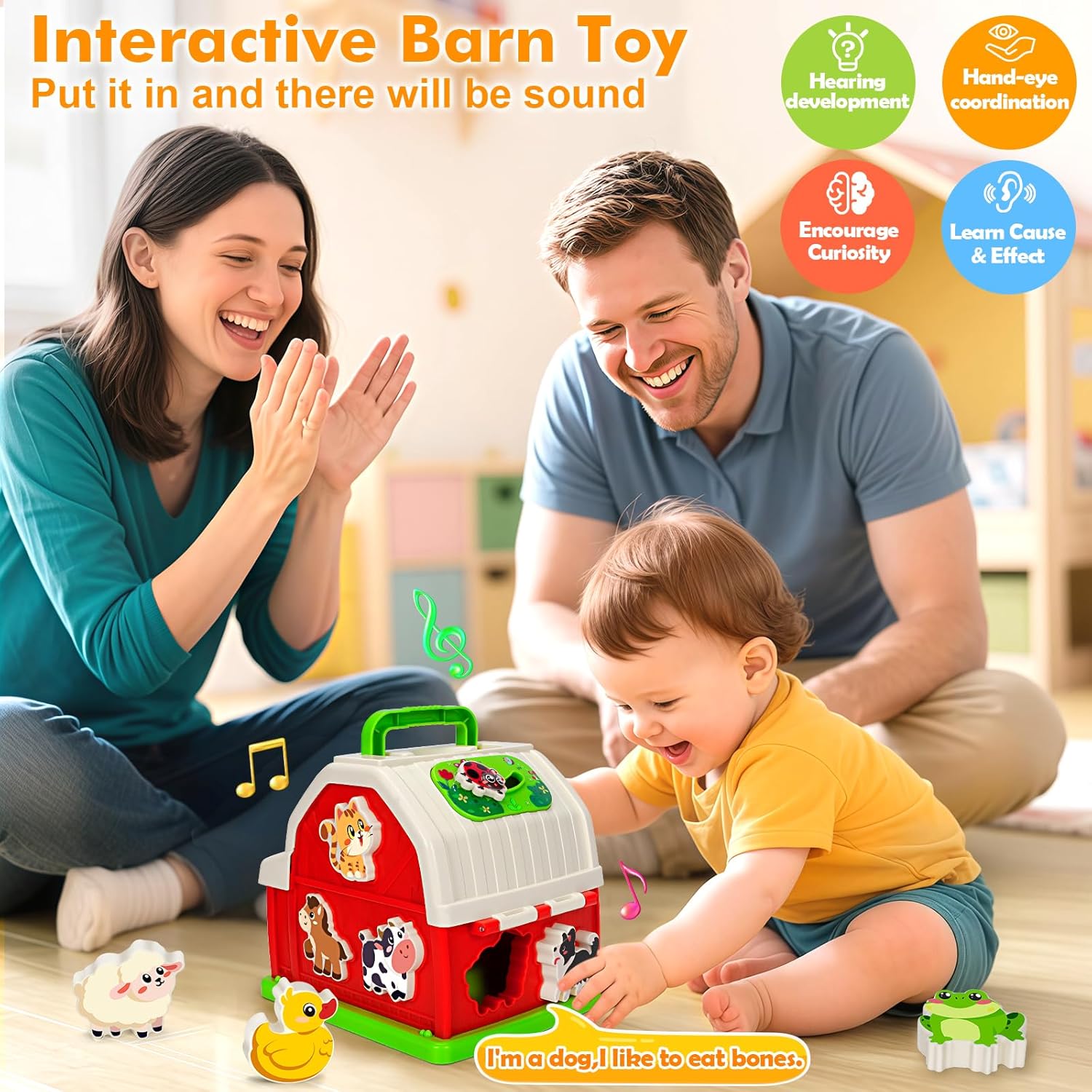 Montessori Toddler Toys for 1 2 3 Year Old Boys Girls, Musical Farm Animals Barn Toy with Sound & Light, Learning Toys for Toddler 1-3, Birthday Gift for Baby Kid 12-18 Months,Shape Sorting Fine Motor