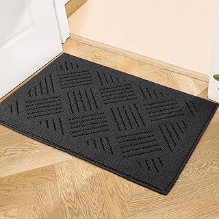 Comfoyar Door Mats Indoor, 20" x32'', Front Door Mat, No Slip Rubber Backing, Absorbent Resist Dirt, Machine Washable, Low-Profile Entrance Mat for High Traffic Areas, Patio, Porch, Black